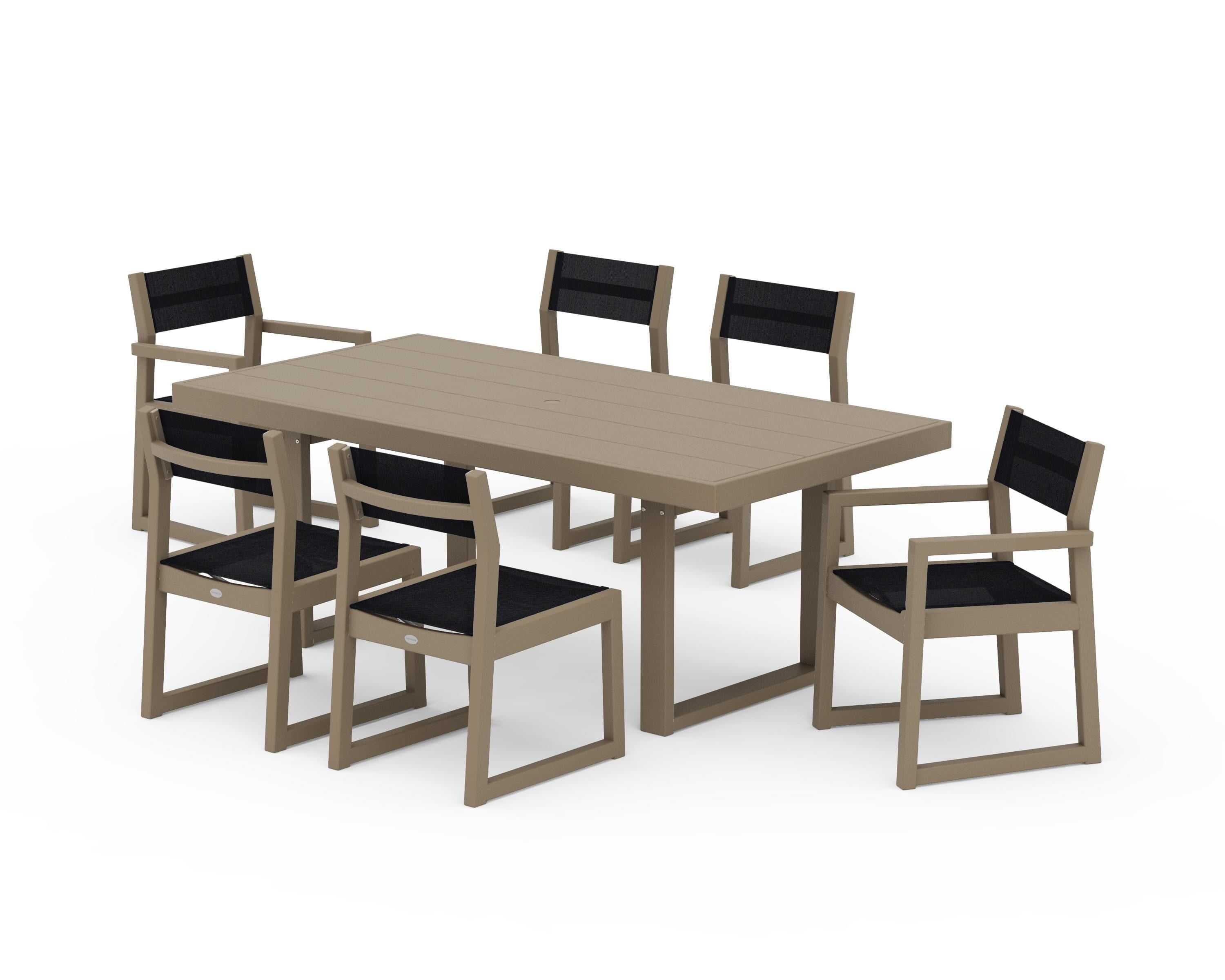 POLYWOOD EDGE Sling 7-Piece Dining Set in Vintage Sahara / Black Sling