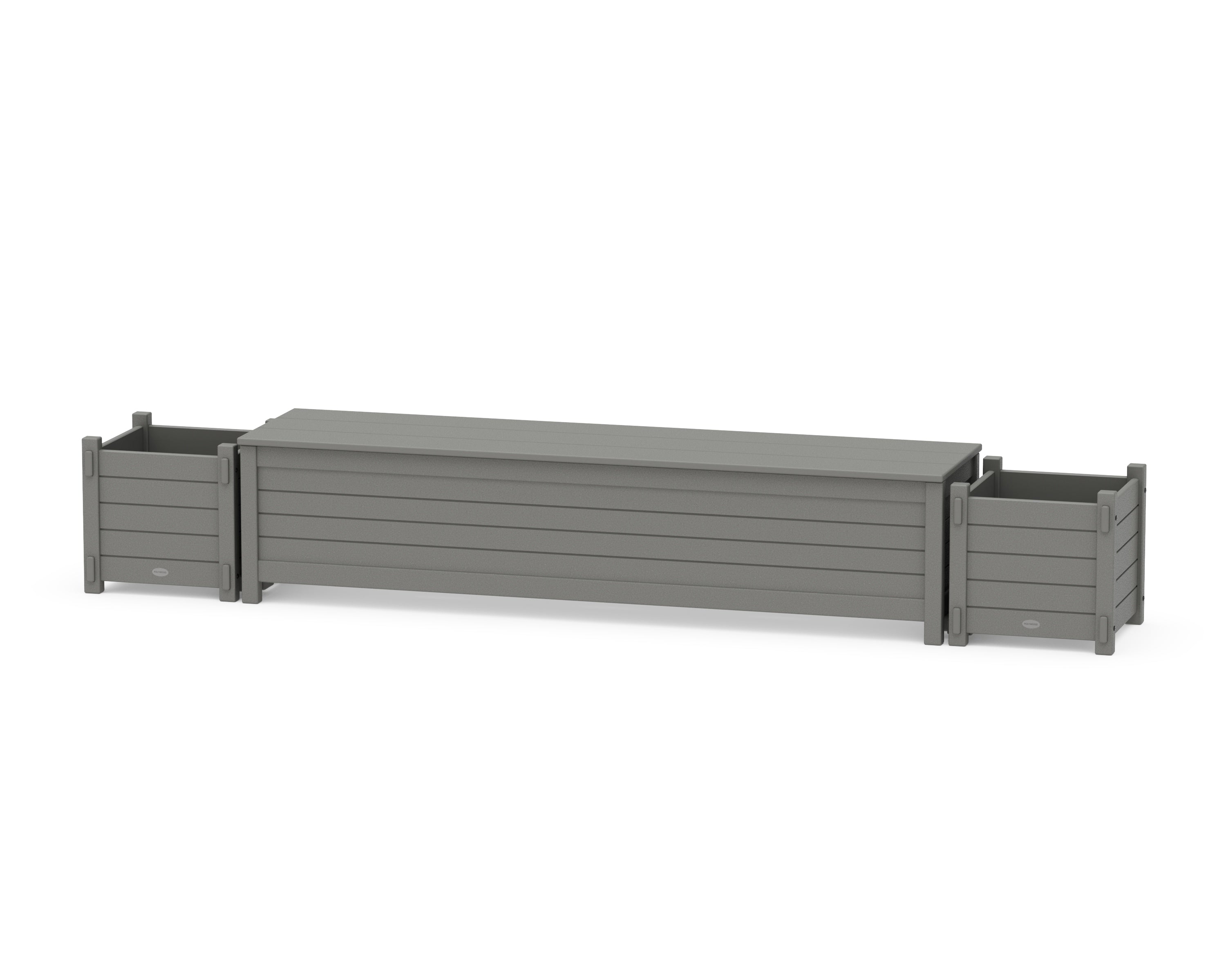 POLYWOOD 72" Nautical Straight Planter Storage Bench Set in Slate Grey