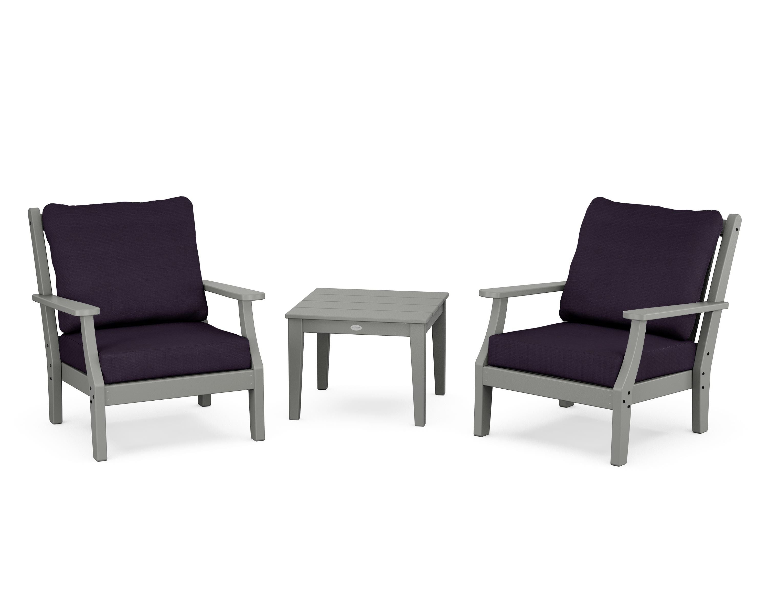 Country Living Wovendale 3-Piece Deep Seating Set in Slate Grey / Navy Linen
