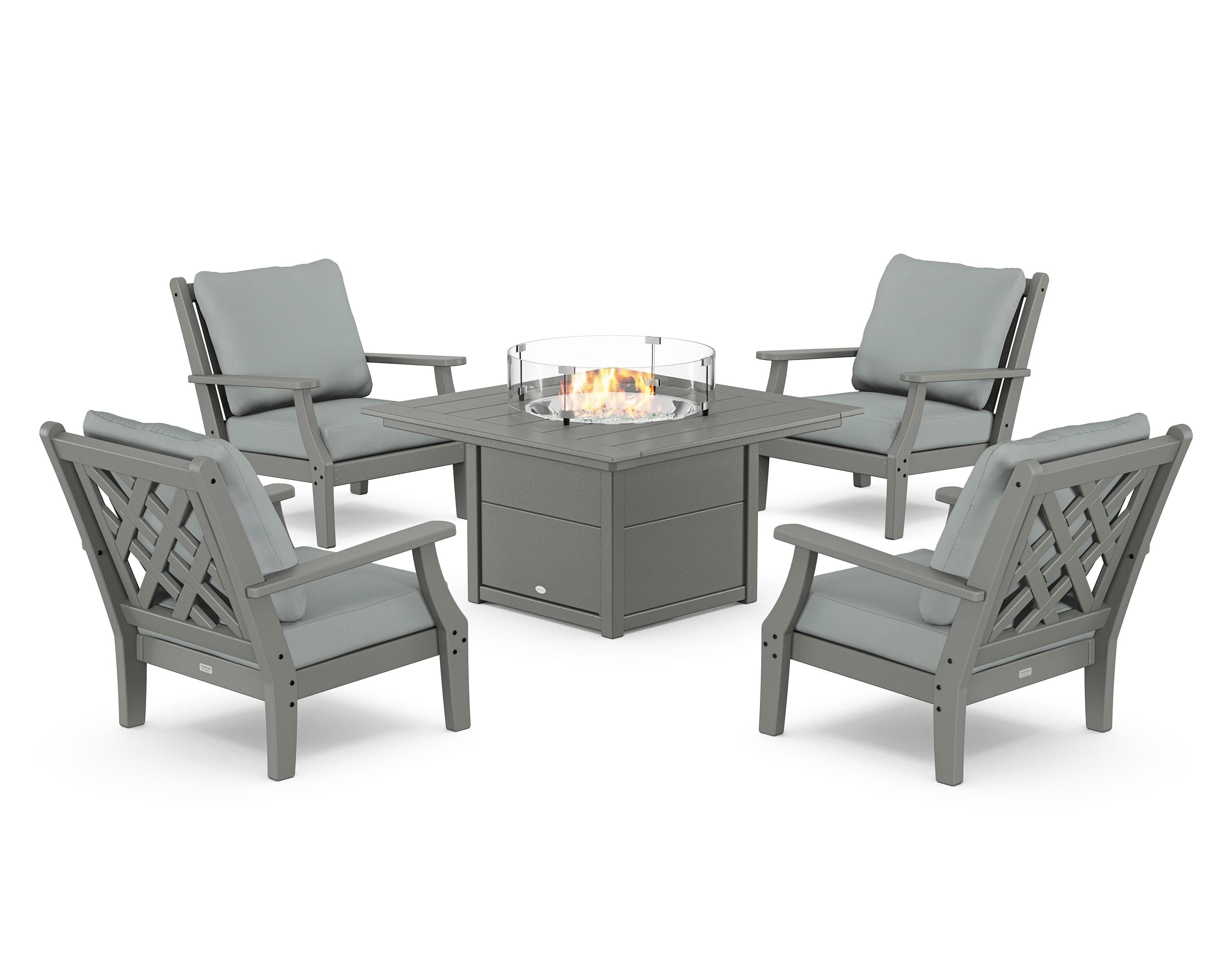 Country Living Wovendale 5-Piece Deep Seating Set with Fire Pit Table in Slate Grey / Spa