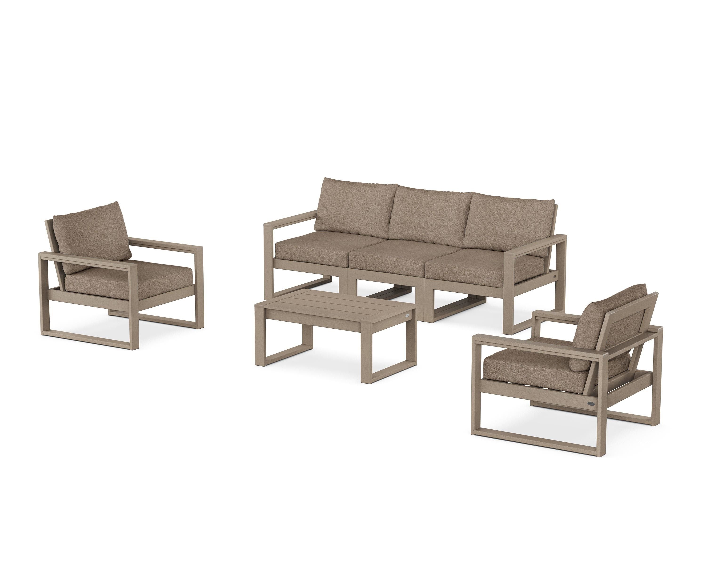 POLYWOOD EDGE Sectional 4-Piece Deep Seating Set with Sofa in Vintage Sahara / Spiced Burlap