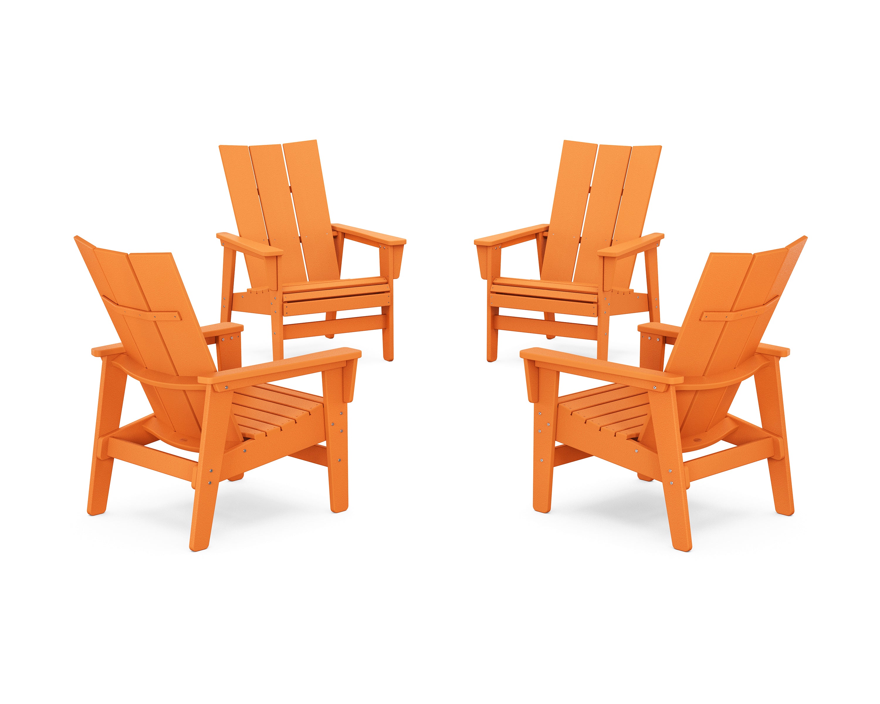 POLYWOOD® 4-Piece Modern Grand Upright Adirondack Chair Conversation Set in Tangerine