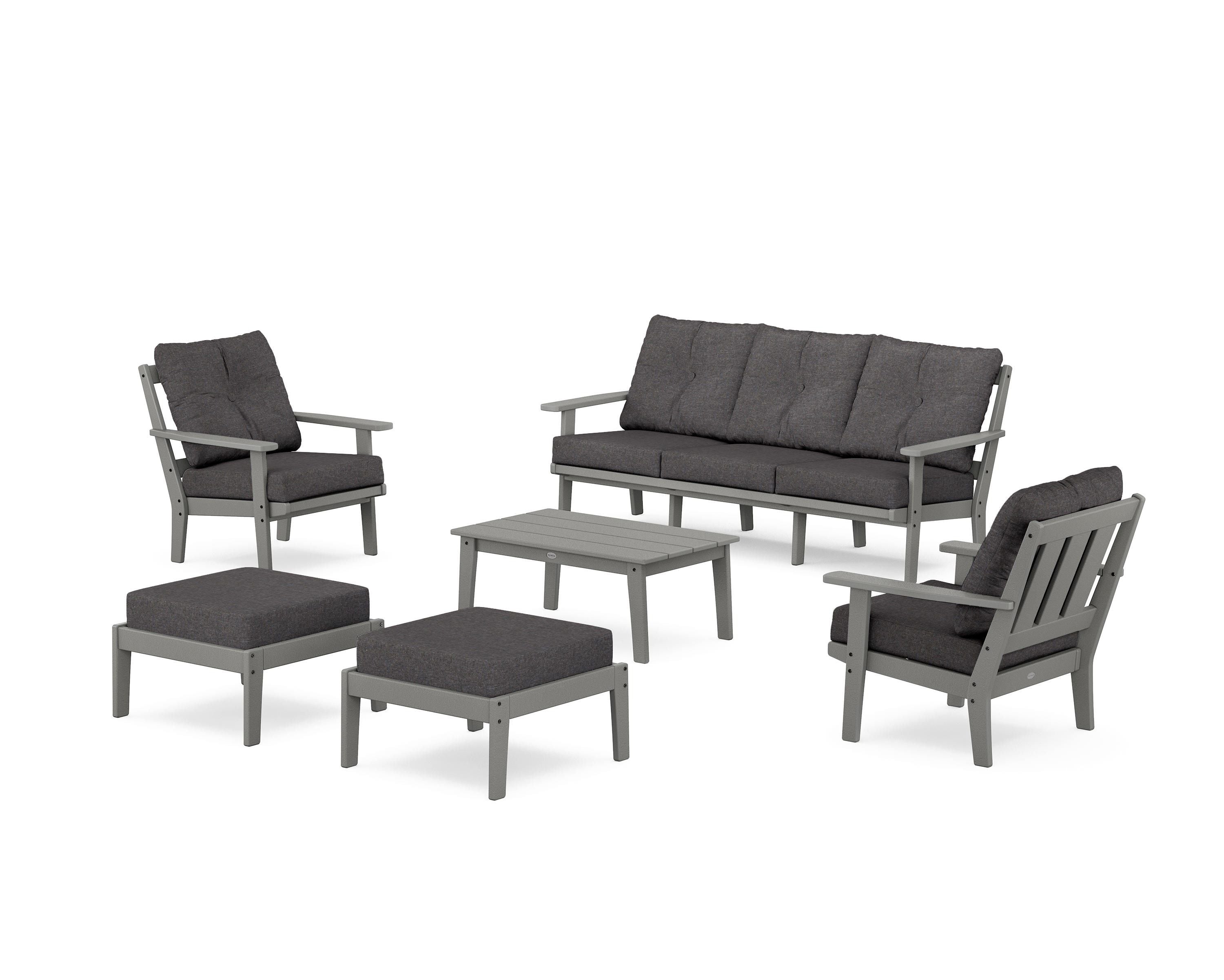 POLYWOOD Oxford 6-Piece Lounge Sofa Set in Slate Grey / Ash Charcoal