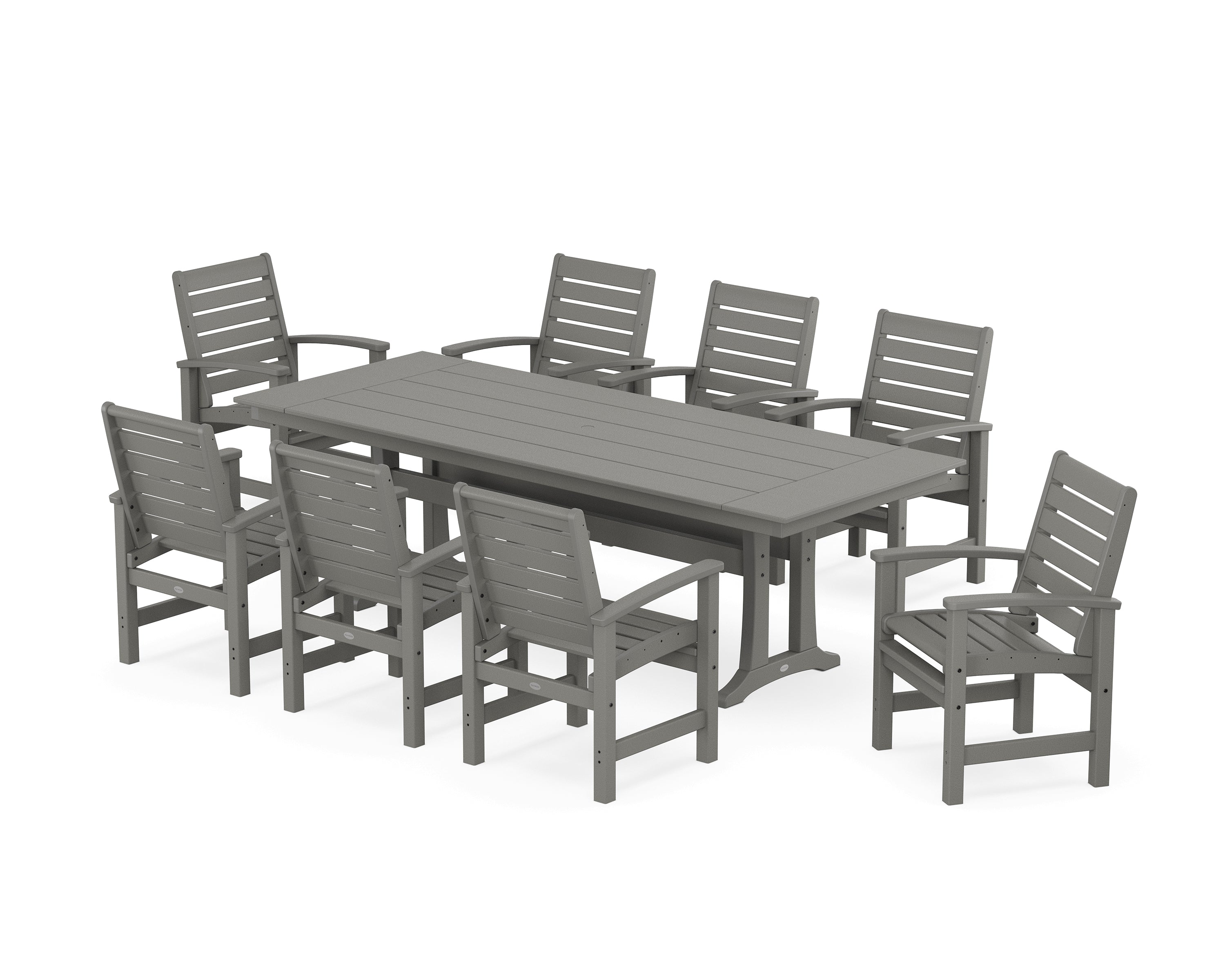 POLYWOOD® Signature 9-Piece Farmhouse Dining Set with Trestle Legs in Slate Grey