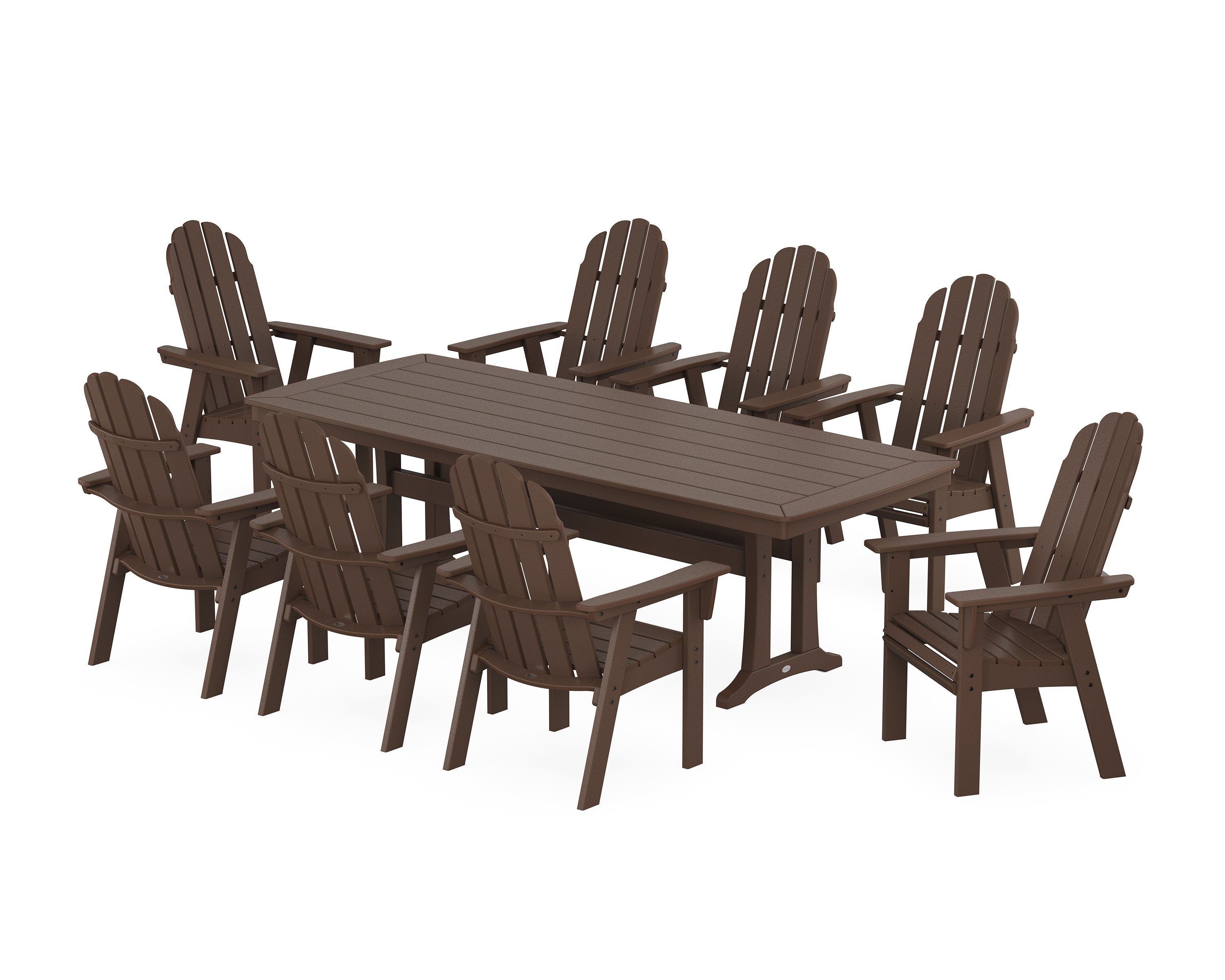 POLYWOOD® Vineyard Curveback Adirondack 9-Piece Dining Set with Trestle Legs in Mahogany