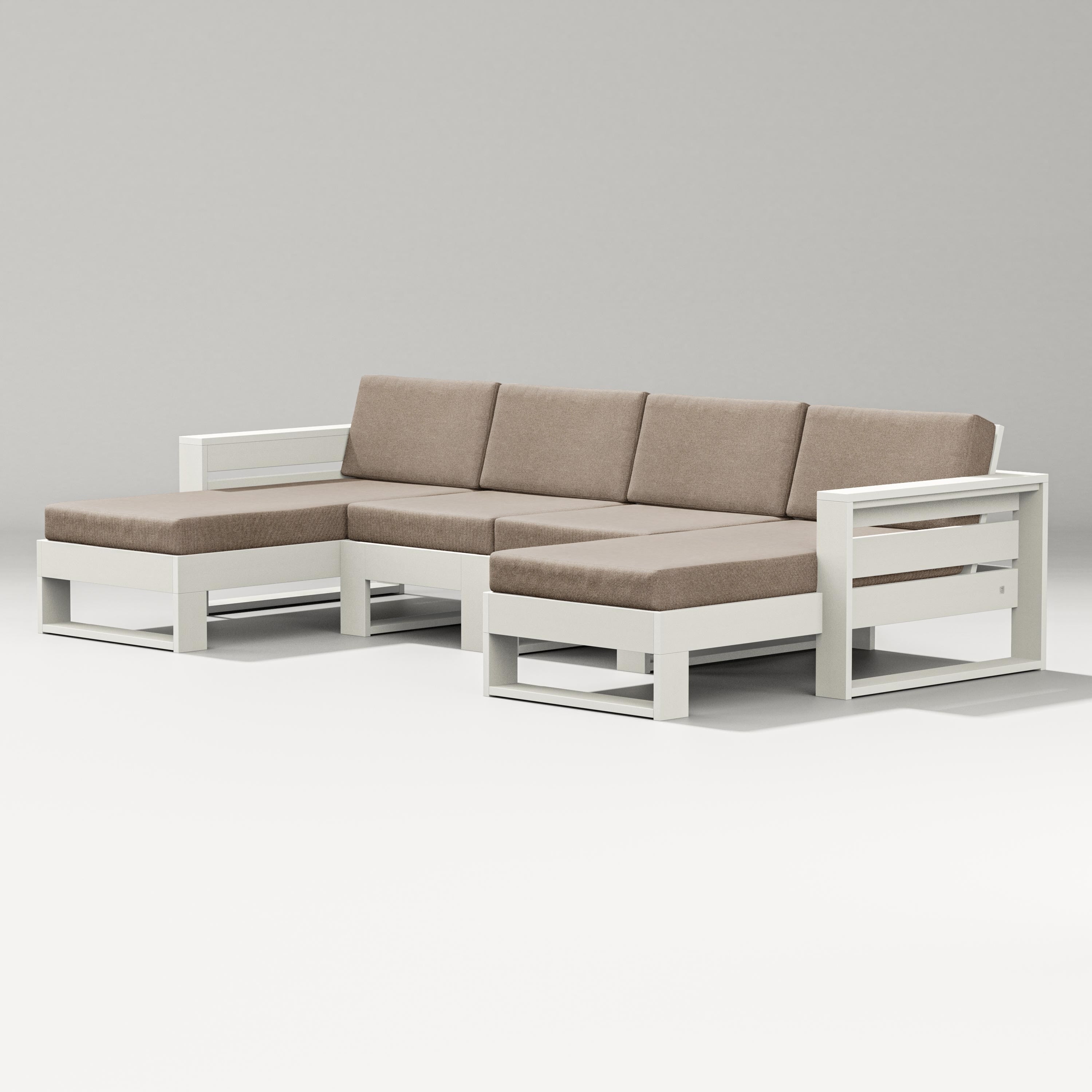 PW Designer Series Latitude Double Chaise Sectional in Vintage White / Spiced Burlap