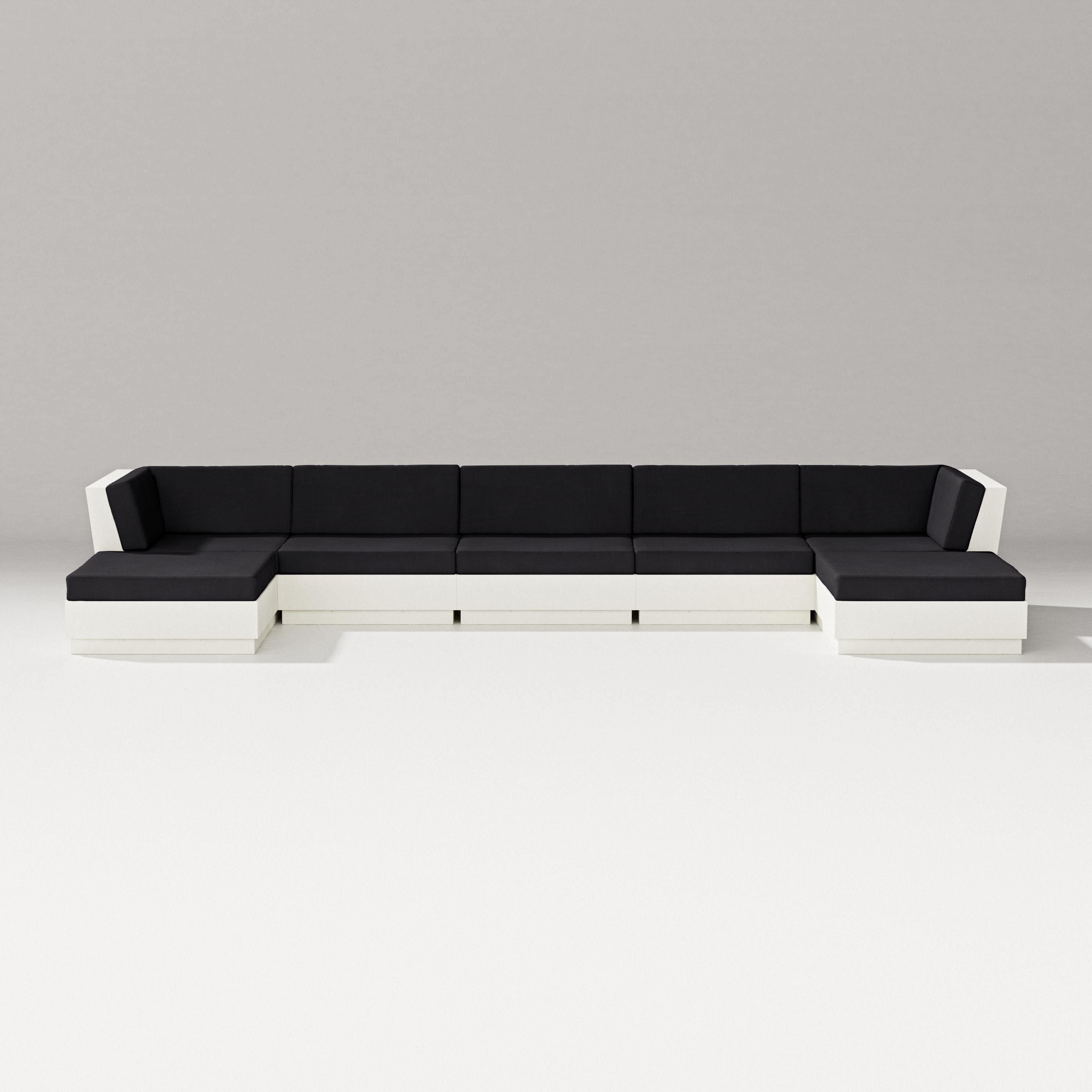 PW Designer Series Elevate 7-Piece Double Chaise Sectional in Vintage White / Midnight Linen