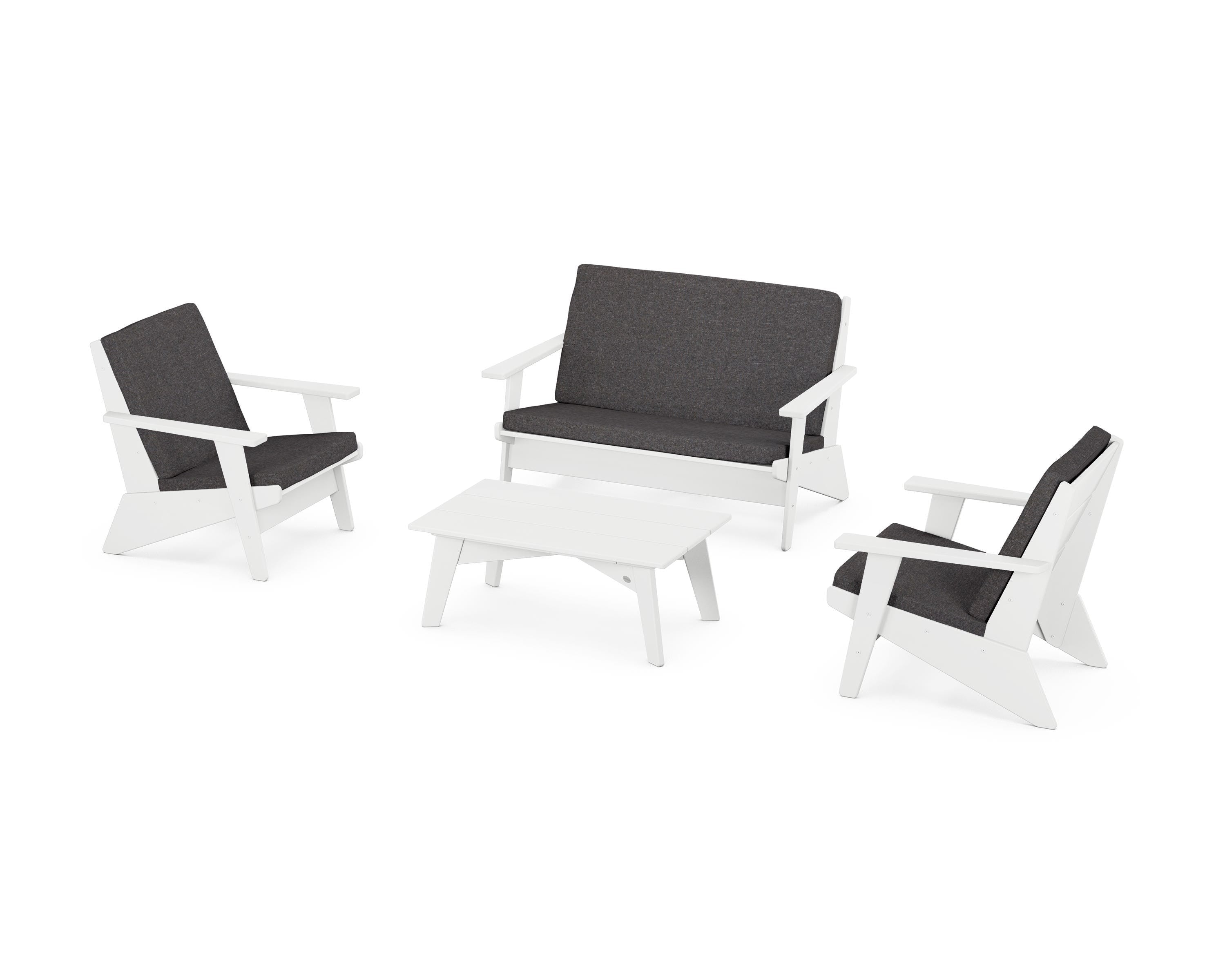 POLYWOOD Riviera Modern Lounge 4-Piece Set in White / Ash Charcoal