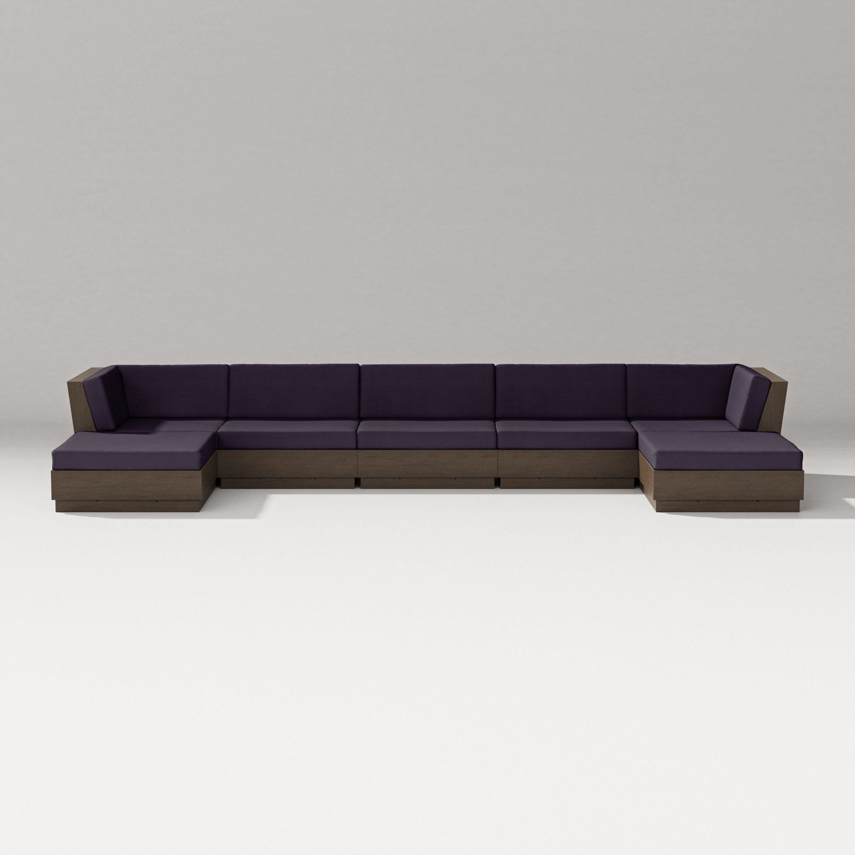 PW Designer Series Elevate 7-Piece Double Chaise Sectional in Kona / Navy Linen