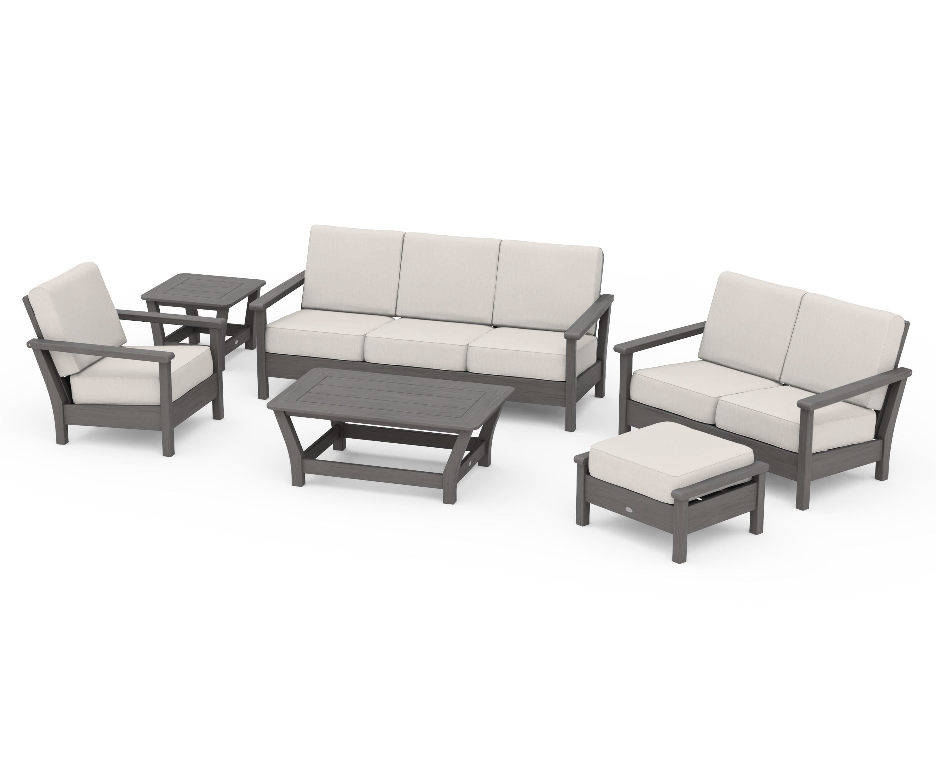 POLYWOOD Harbour 6-Piece Outdoor Living Set in Driftwood / Cast Ash
