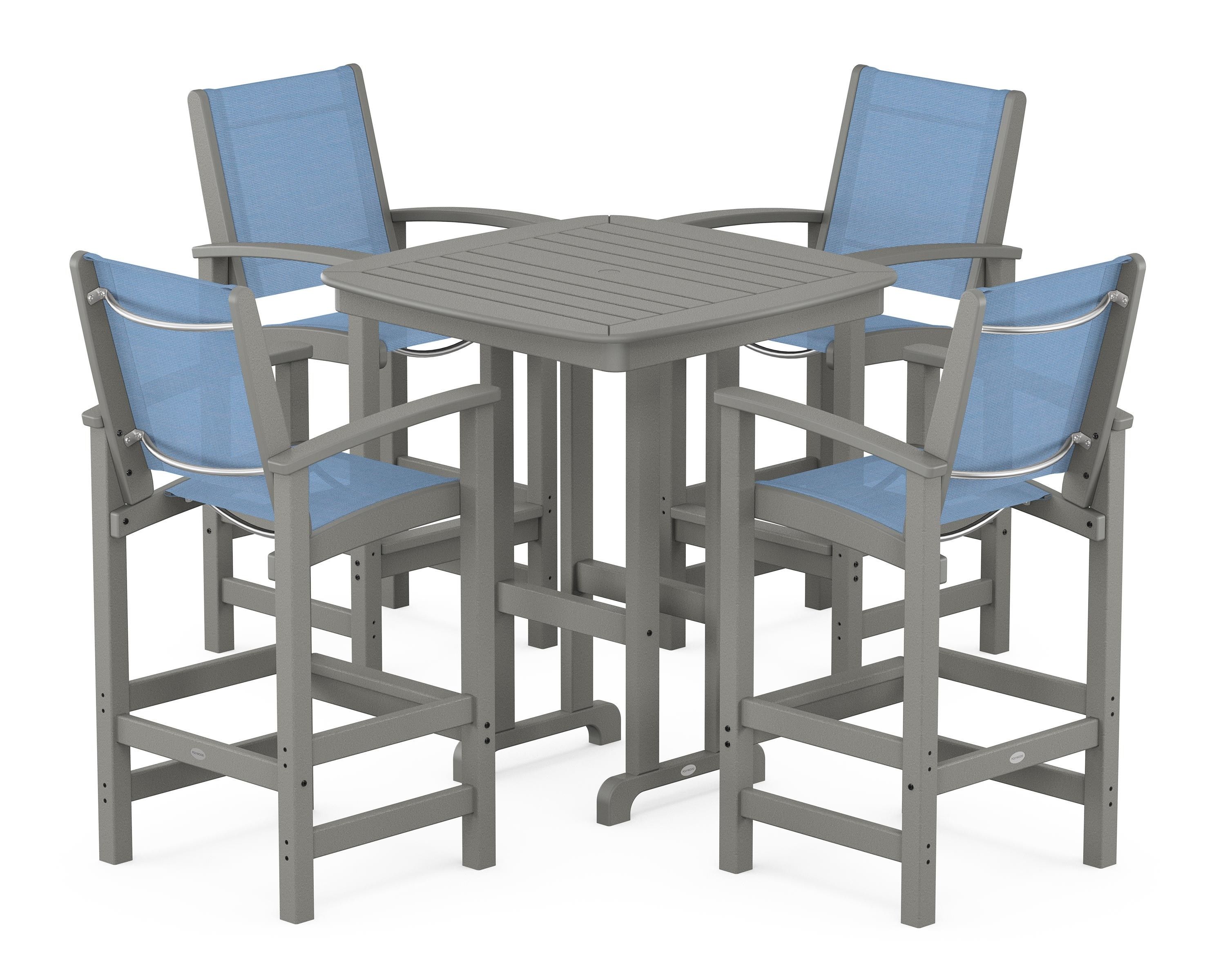 POLYWOOD Coastal 5-Piece Bar Set in Slate Grey / Poolside Sling