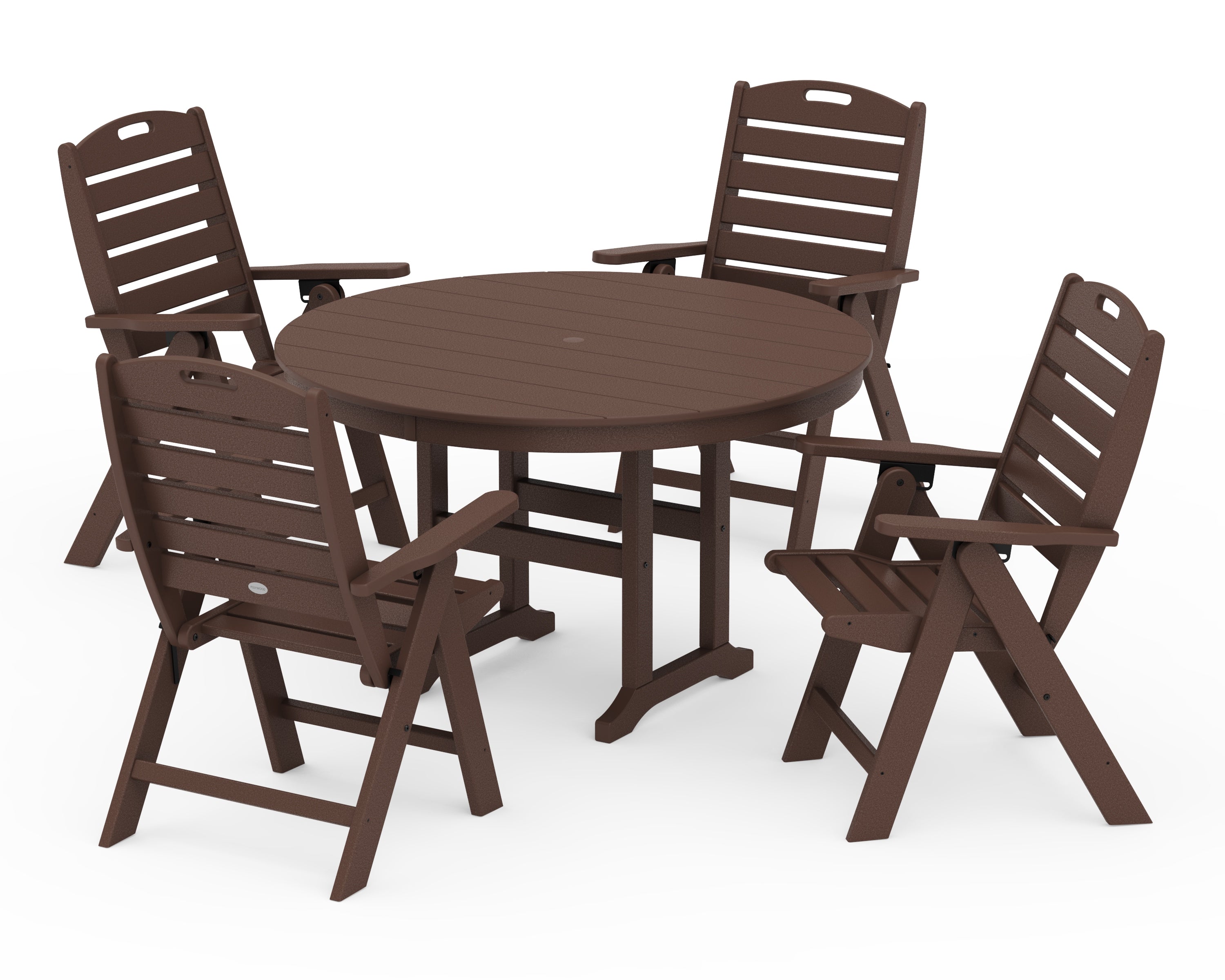 POLYWOOD Nautical Folding Chair 5-Piece Round Farmhouse Dining Set in Mahogany