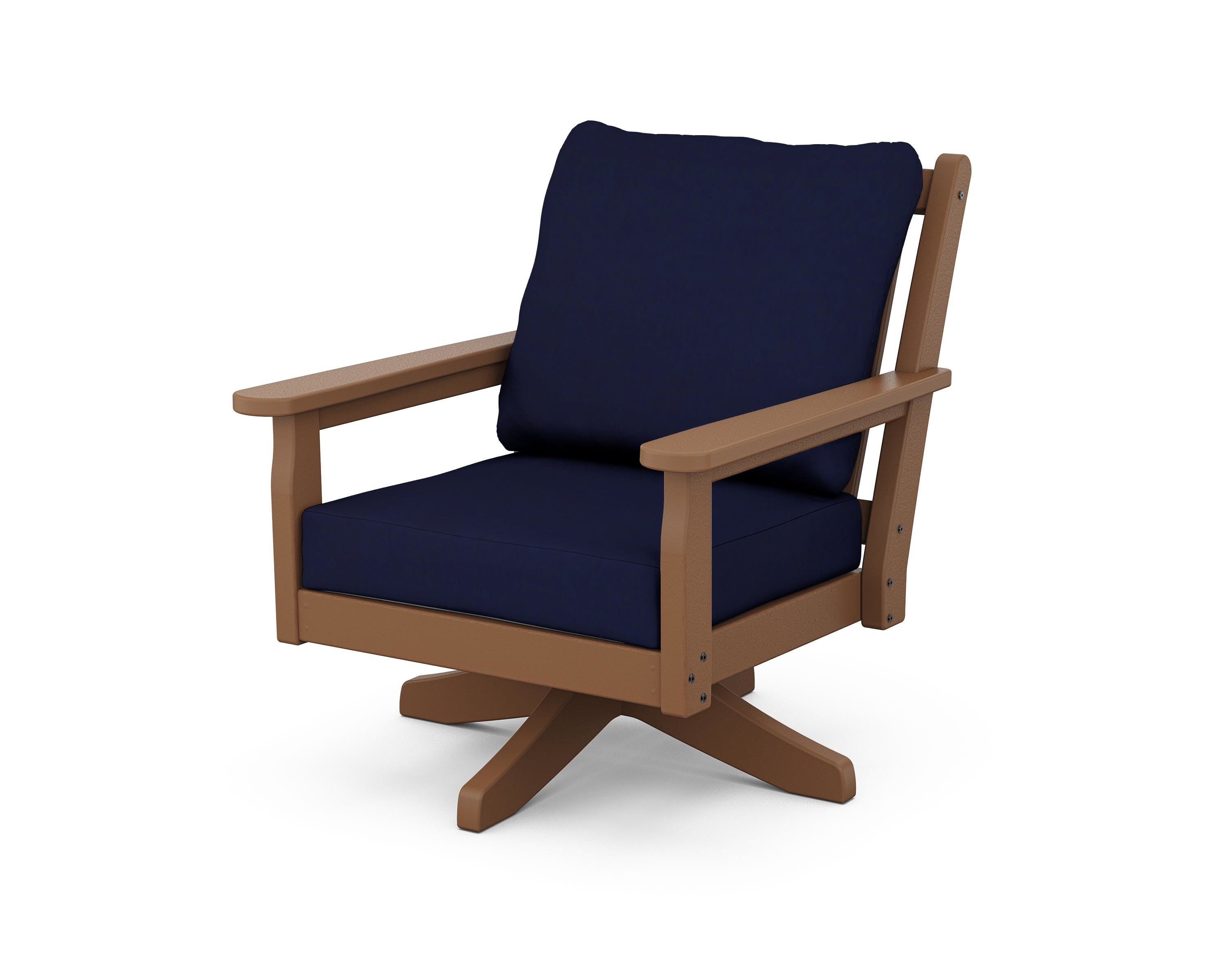 POLYWOOD Chippendale Deep Seating Swivel Chair in Teak / Navy