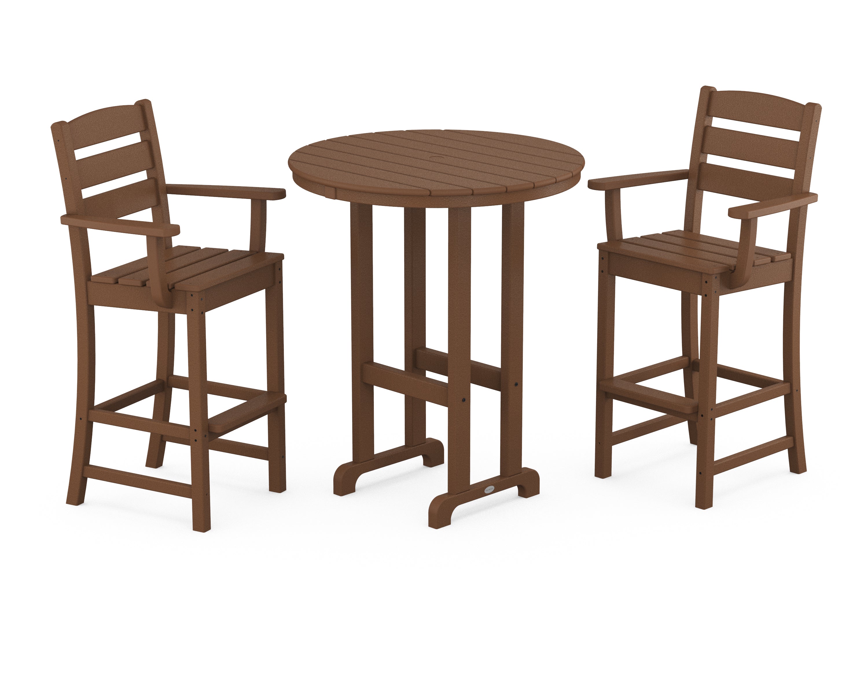 POLYWOOD® Lakeside 3-Piece Round Bar Arm Chair Set in Teak