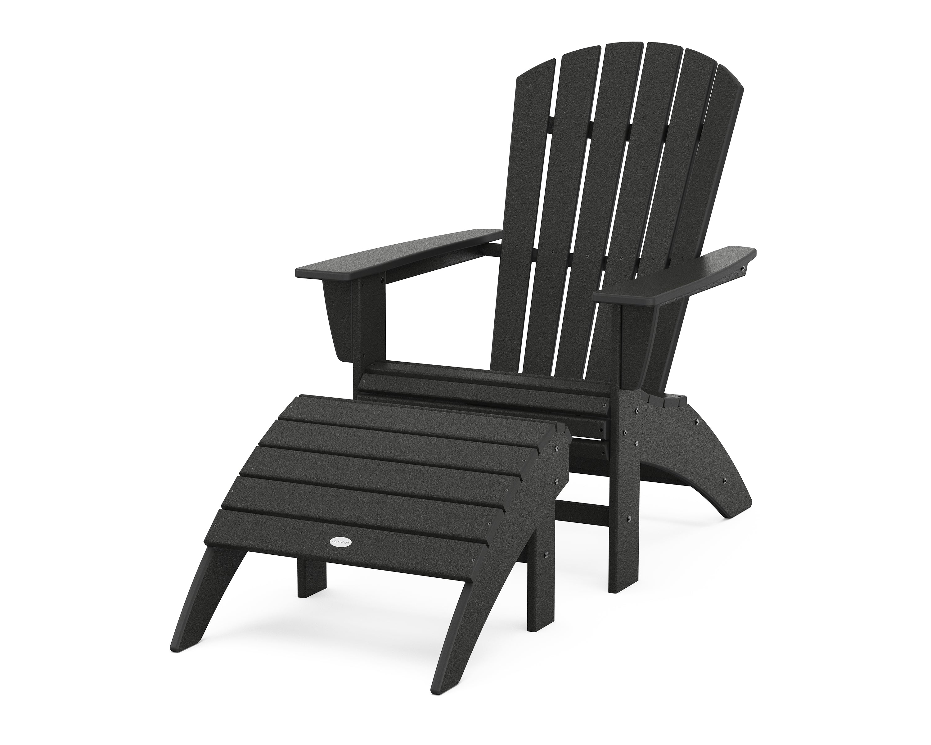 POLYWOOD® Nautical Curveback Adirondack Chair 2-Piece Set with Ottoman in Black