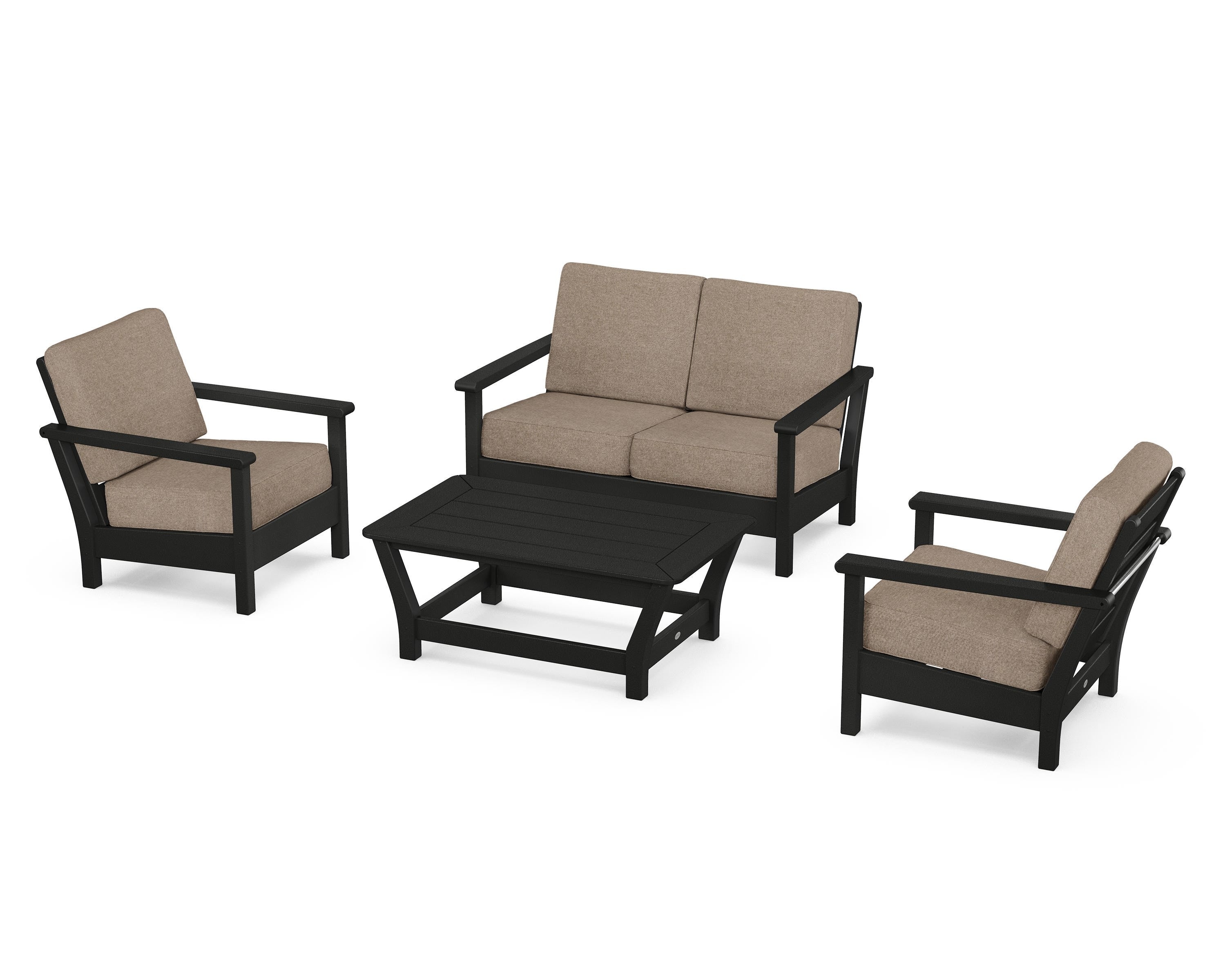 POLYWOOD Harbour 4-Piece Deep Seating Set in Black / Spiced Burlap