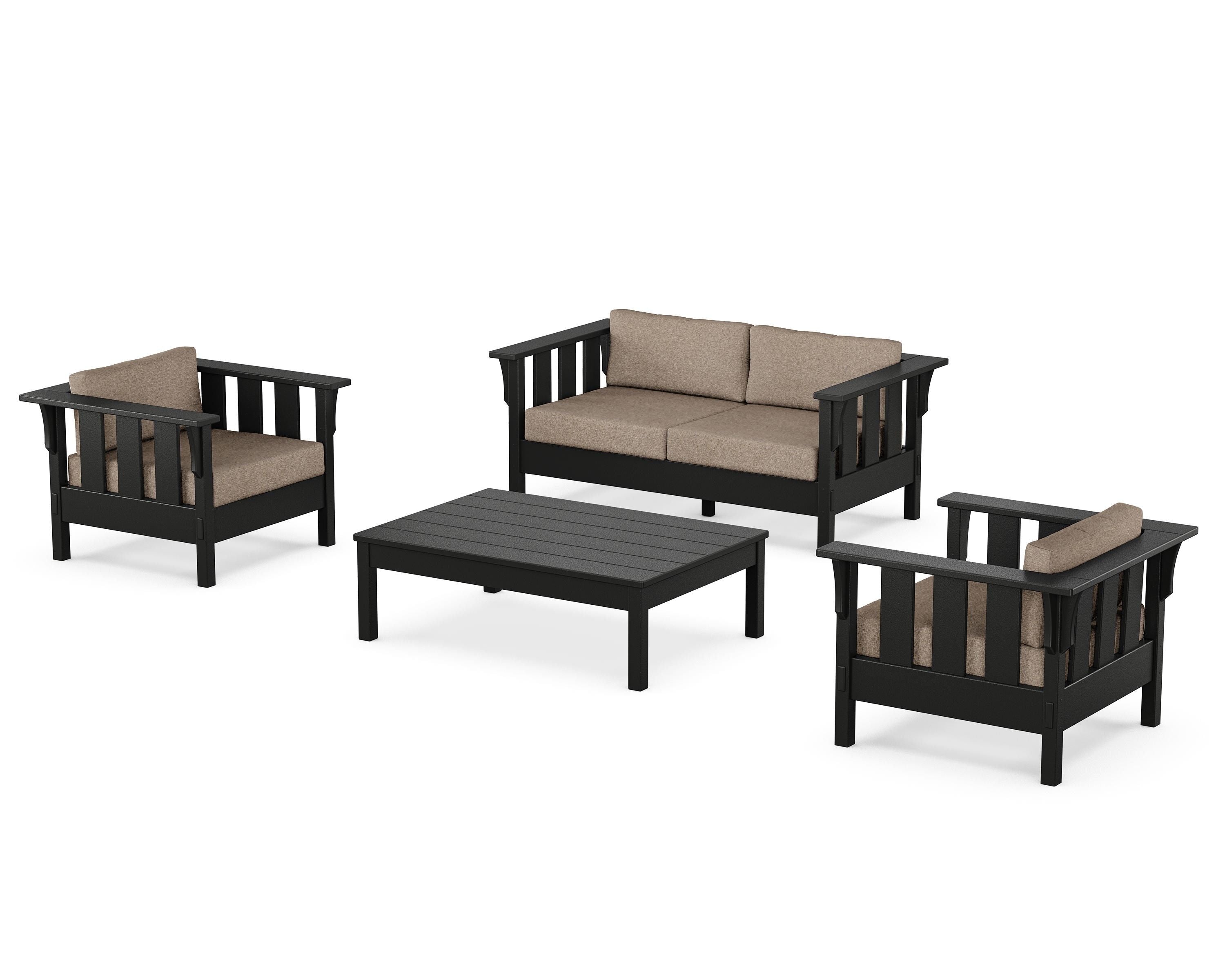 Martha Stewart by POLYWOOD Acadia 4-Piece Deep Seating Set with Loveseat in Black / Spiced Burlap