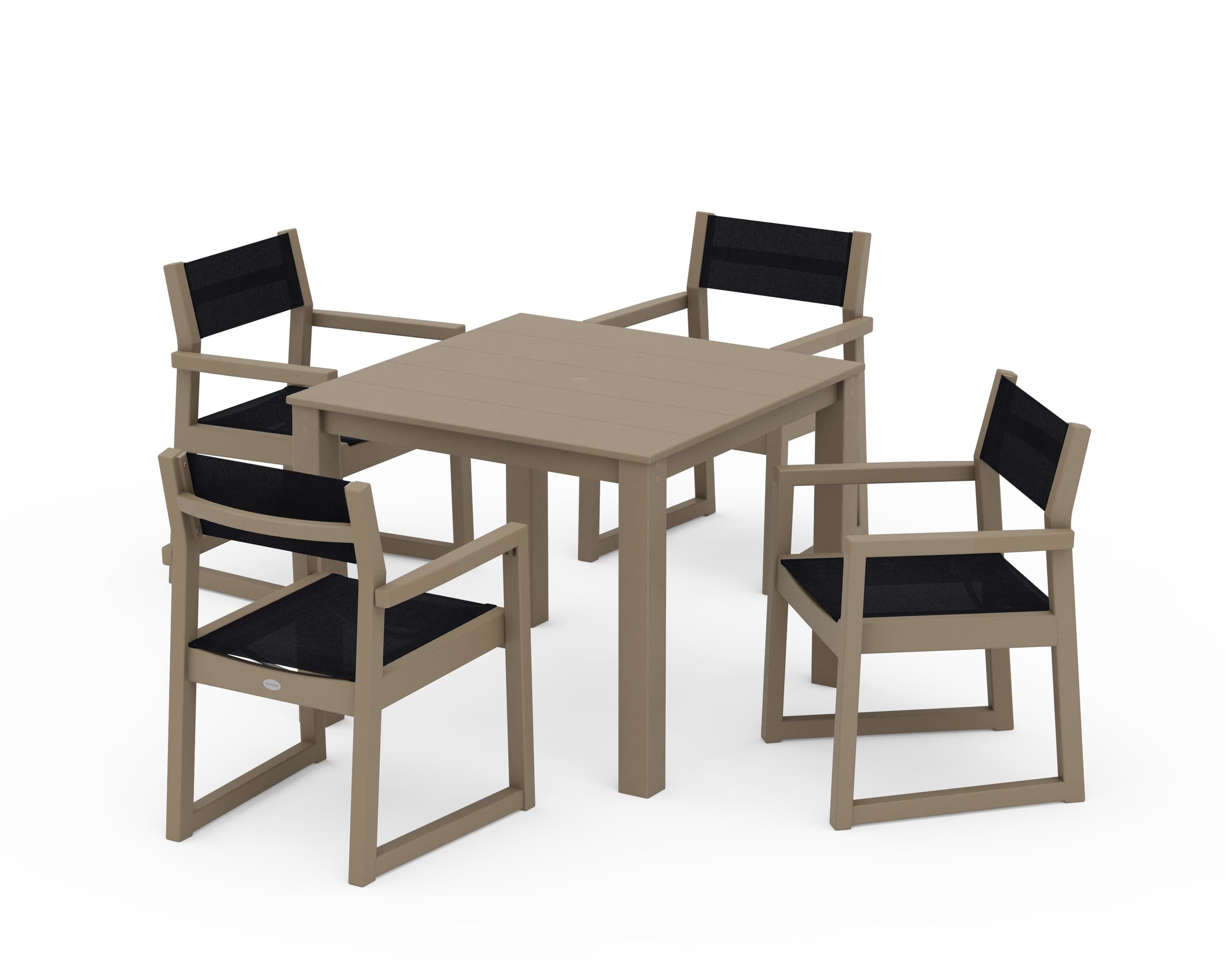 POLYWOOD EDGE Sling Arm Chair 5-Piece Parsons Dining Set in Vintage Sahara / Black Sling