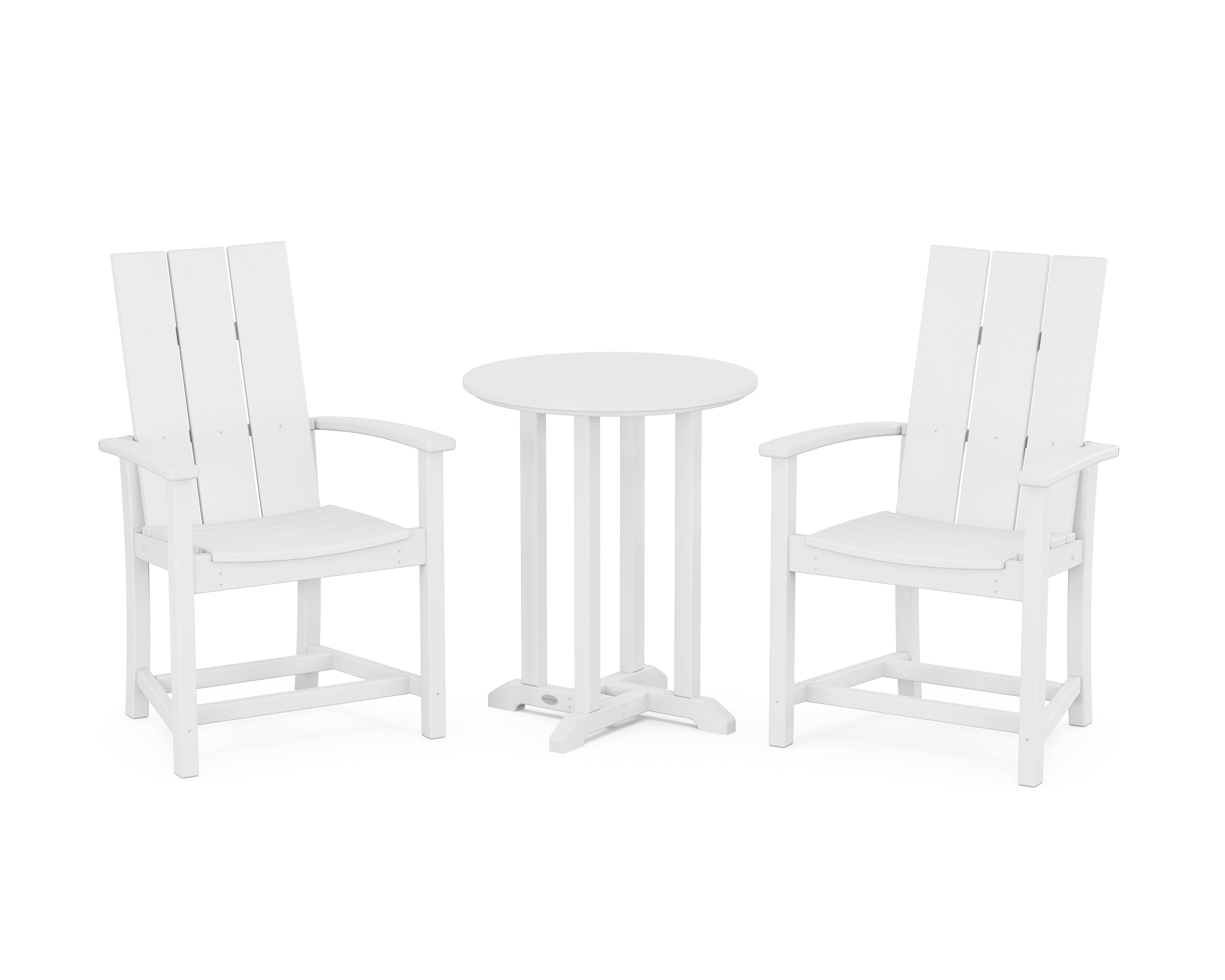 POLYWOOD Modern Adirondack 3-Piece Round Farmhouse Bistro Dining Set in White