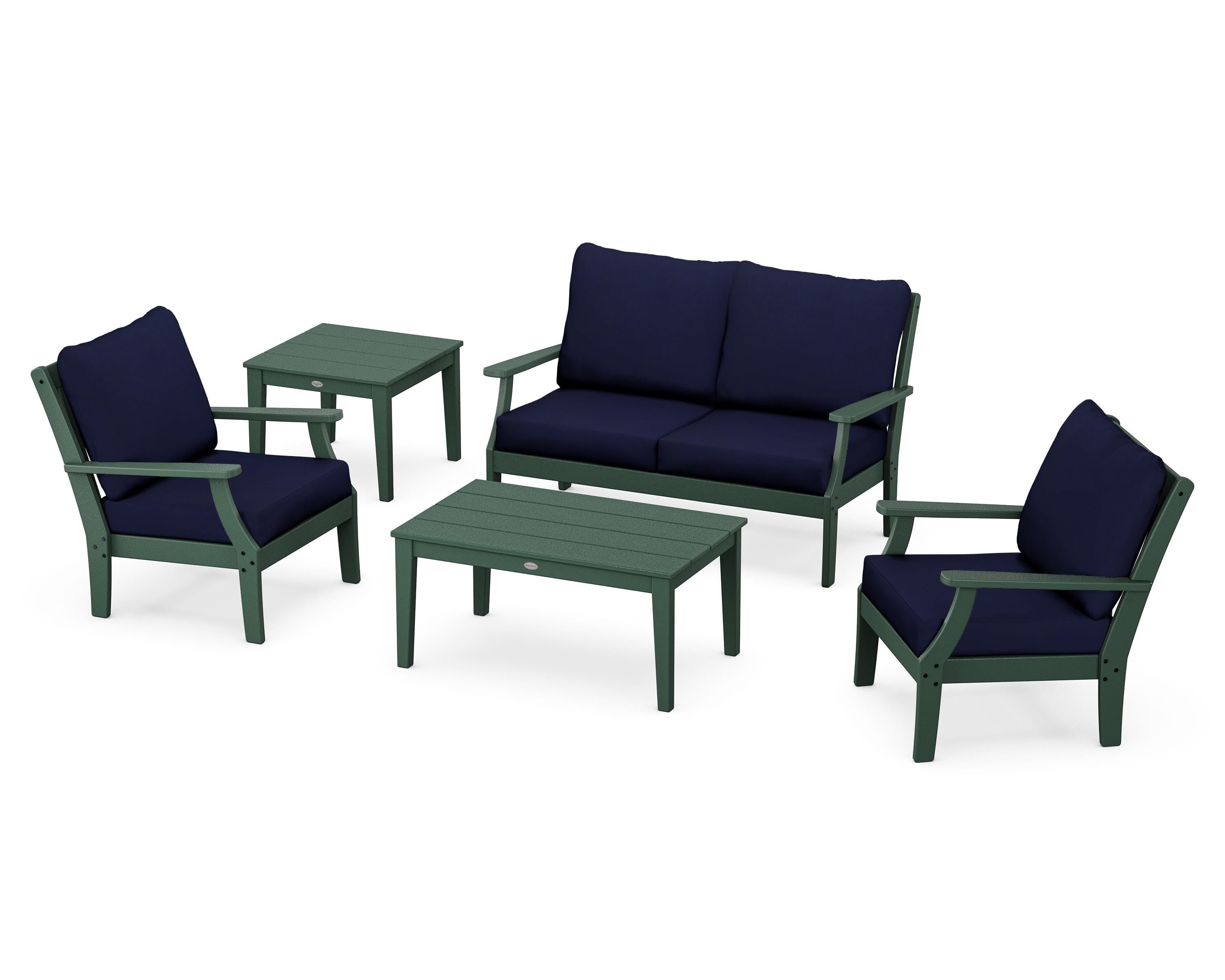 POLYWOOD Braxton 5-Piece Deep Seating Set in Green / Navy