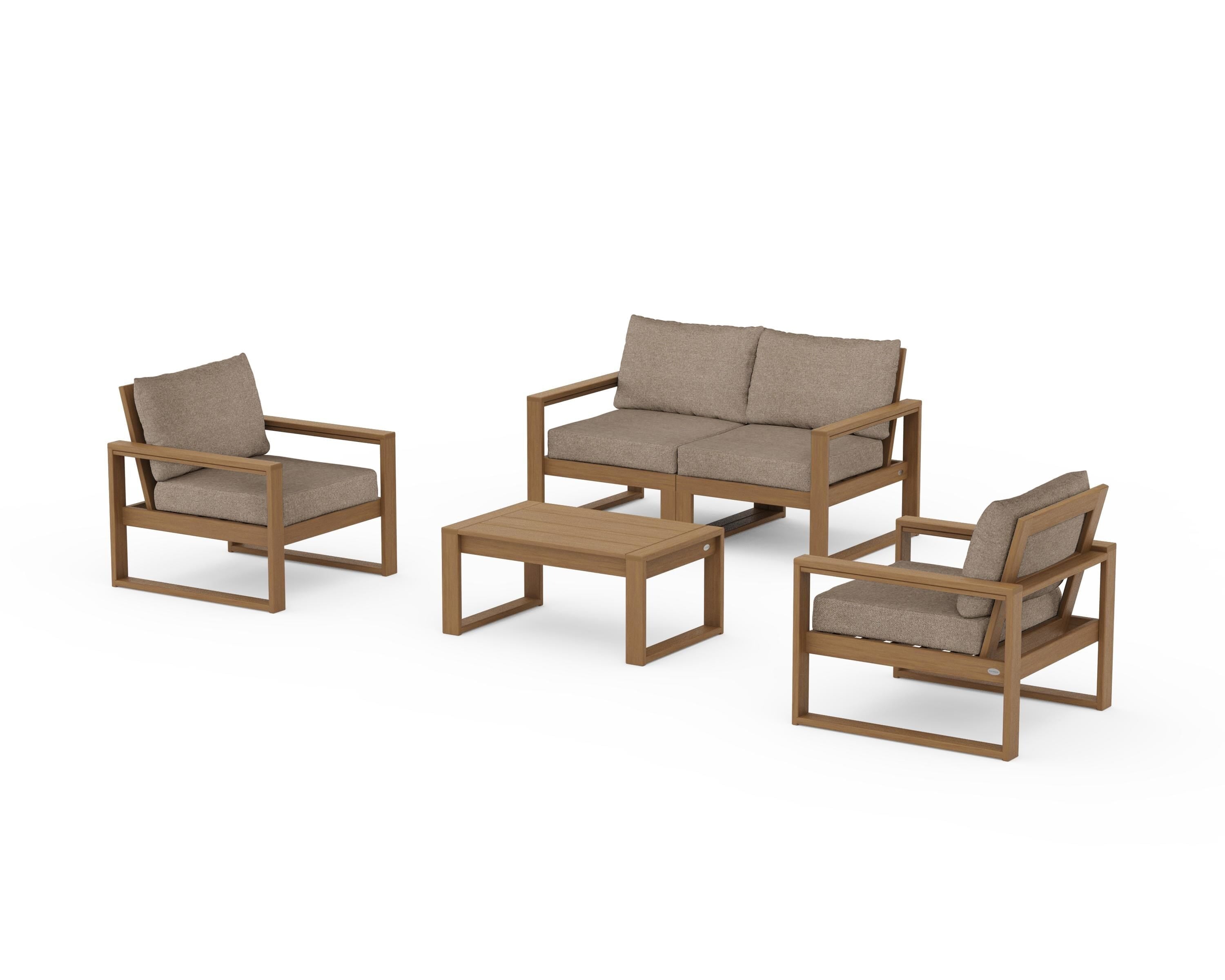 POLYWOOD EDGE Sectional 4-Piece Deep Seating Set with Loveseat in Natural / Spiced Burlap