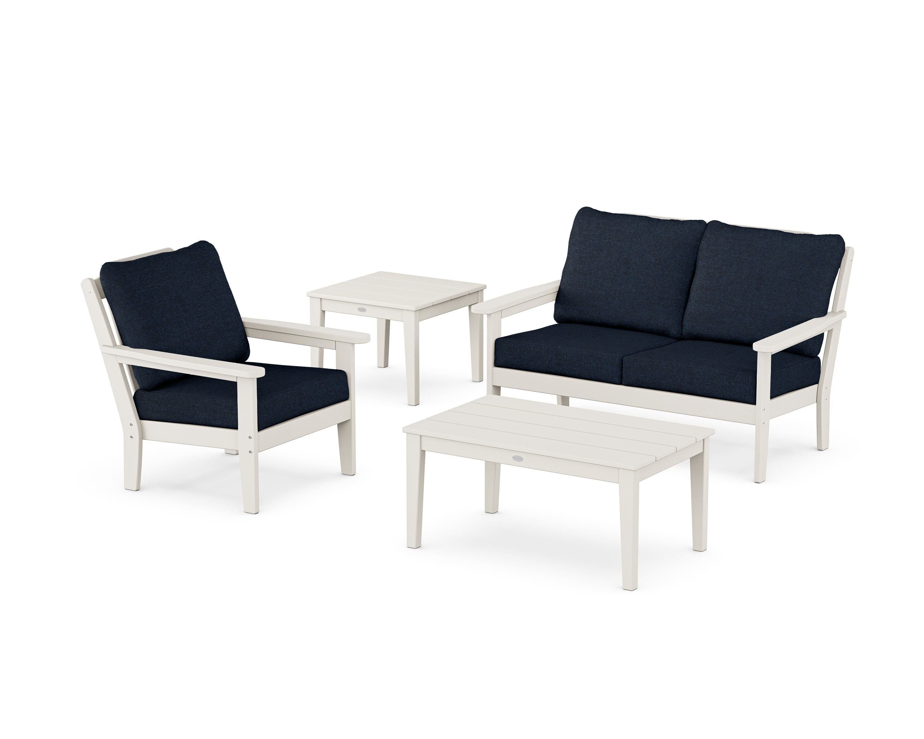 Country Living Wovendale 4-Piece Deep Seating Set in Sand / Marine Indigo