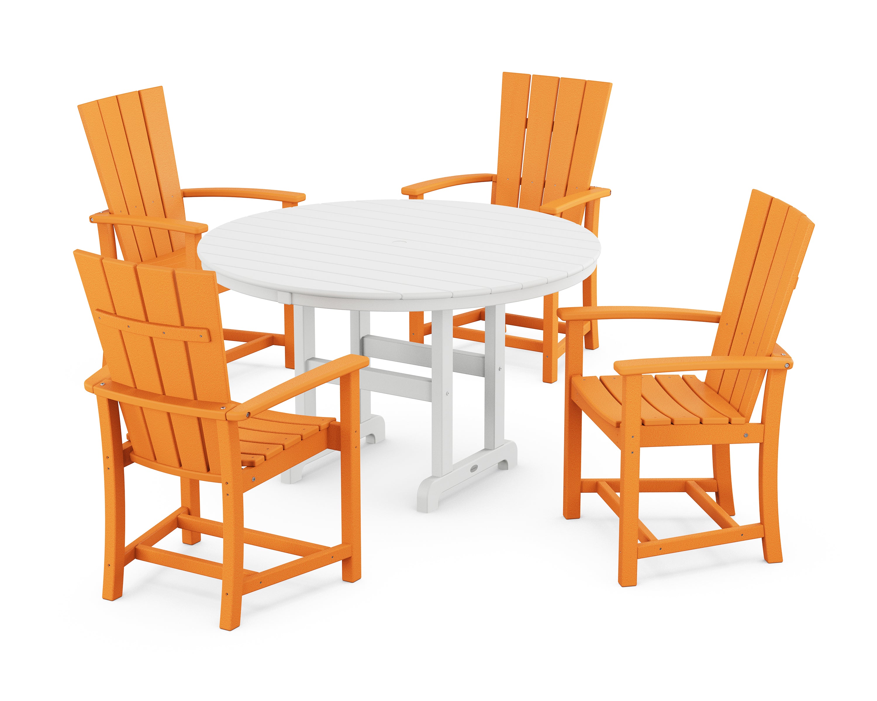 POLYWOOD® Quattro 5-Piece Round Farmhouse Dining Set in Tangerine / White