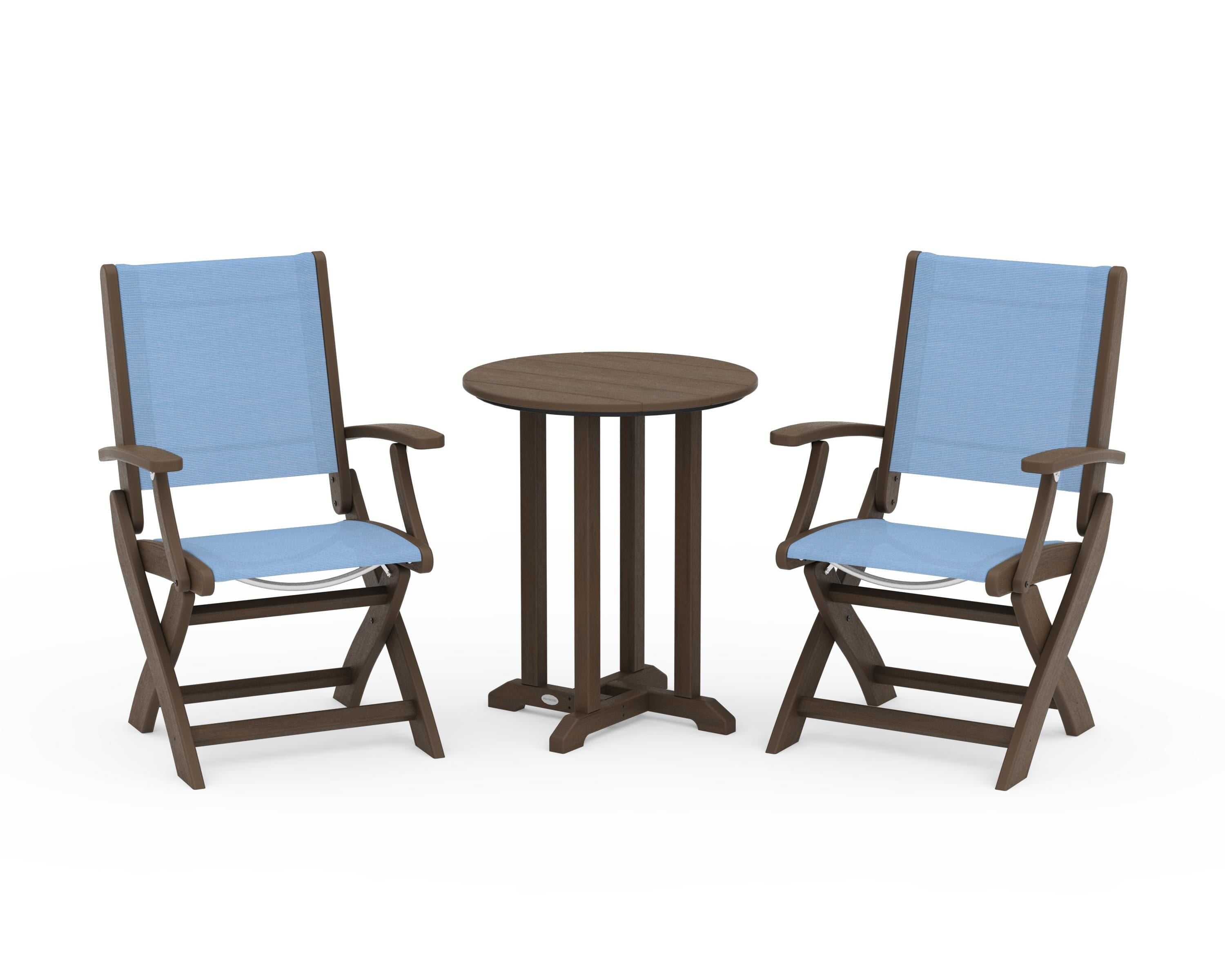POLYWOOD Coastal Folding 3-Piece Round Bistro Dining Set in Kona / Poolside Sling
