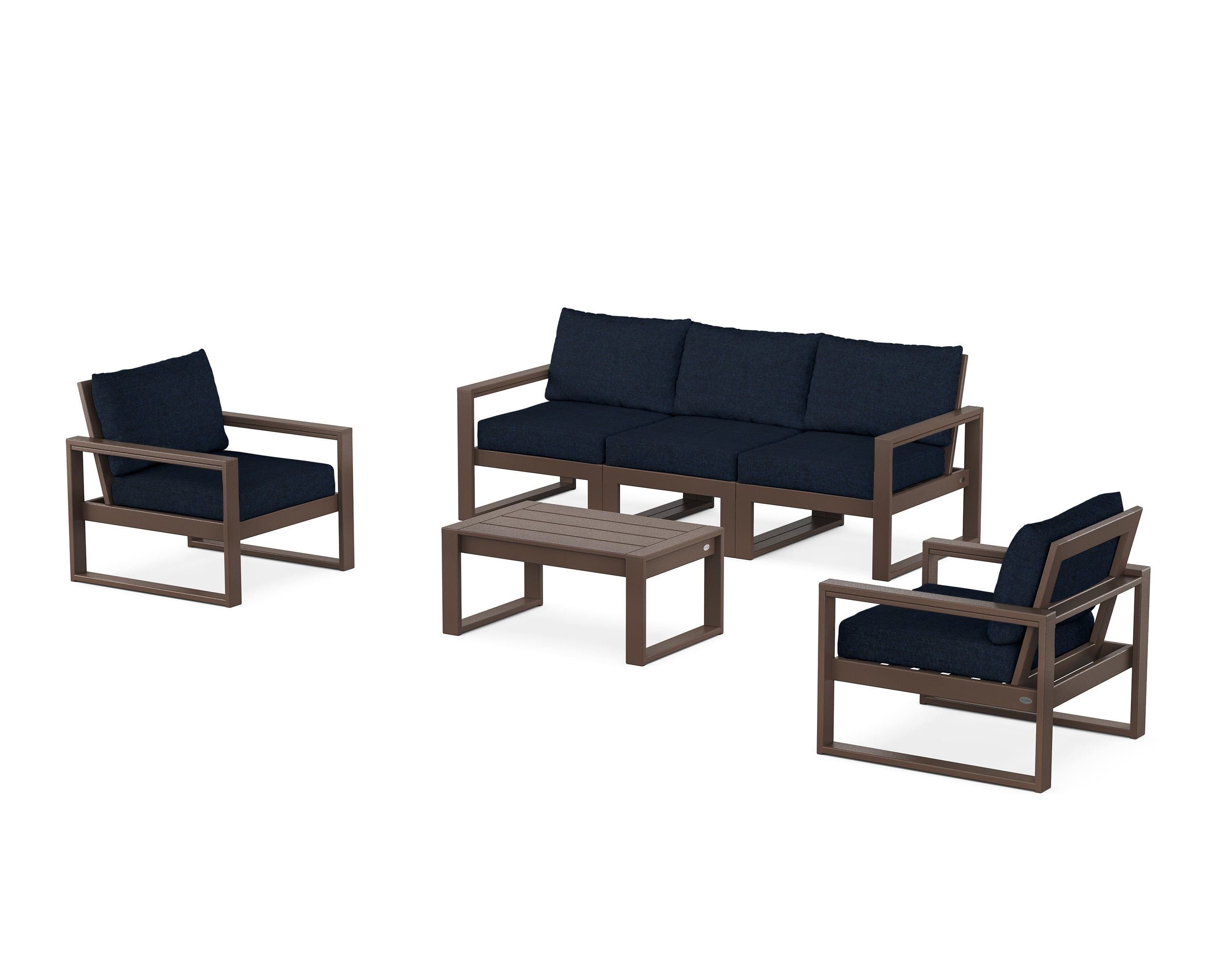 POLYWOOD EDGE Sectional 4-Piece Deep Seating Set with Sofa in Mahogany / Marine Indigo