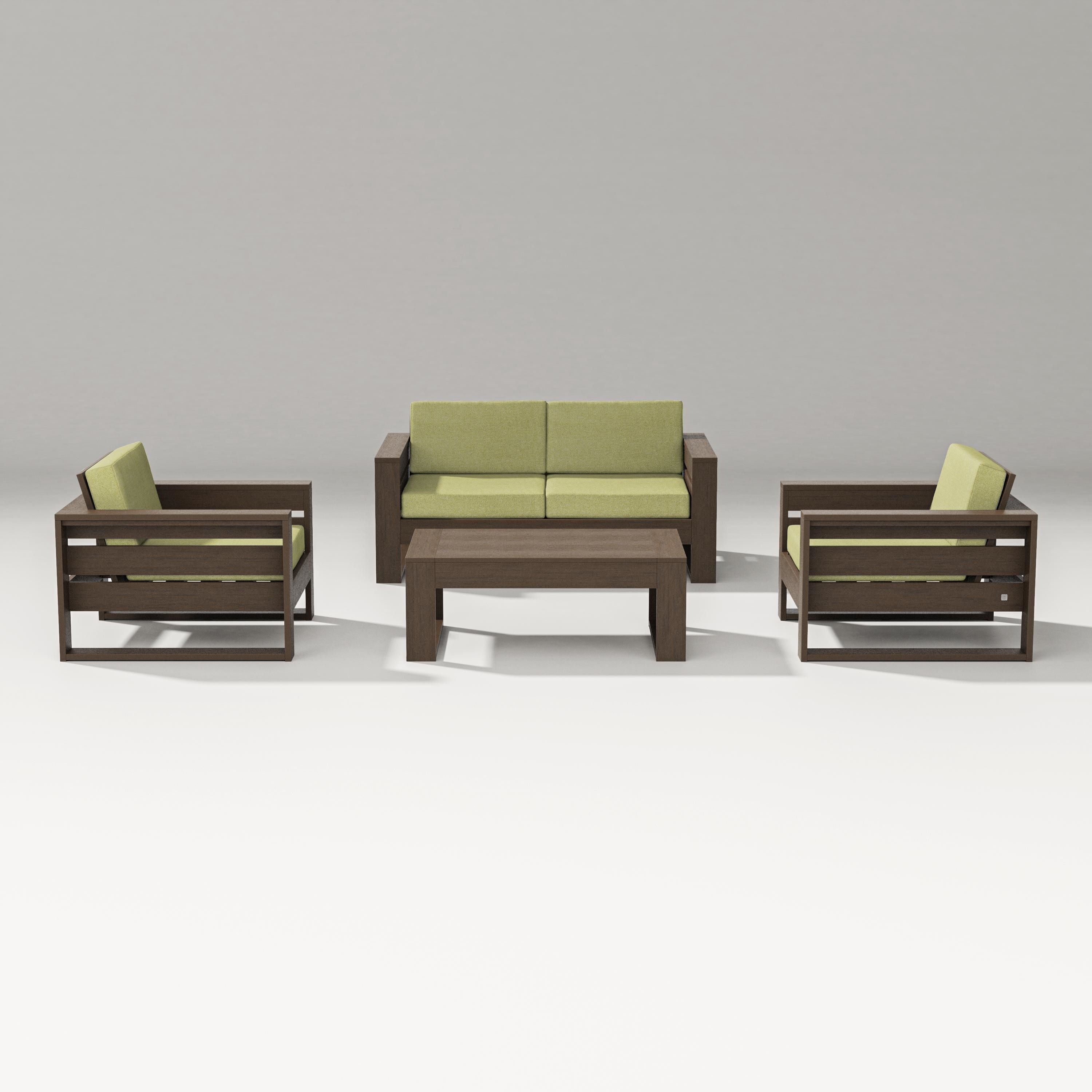 PW Designer Series Latitude 4-Piece Lounge Loveseat Set in Kona / Chartreuse Boucle