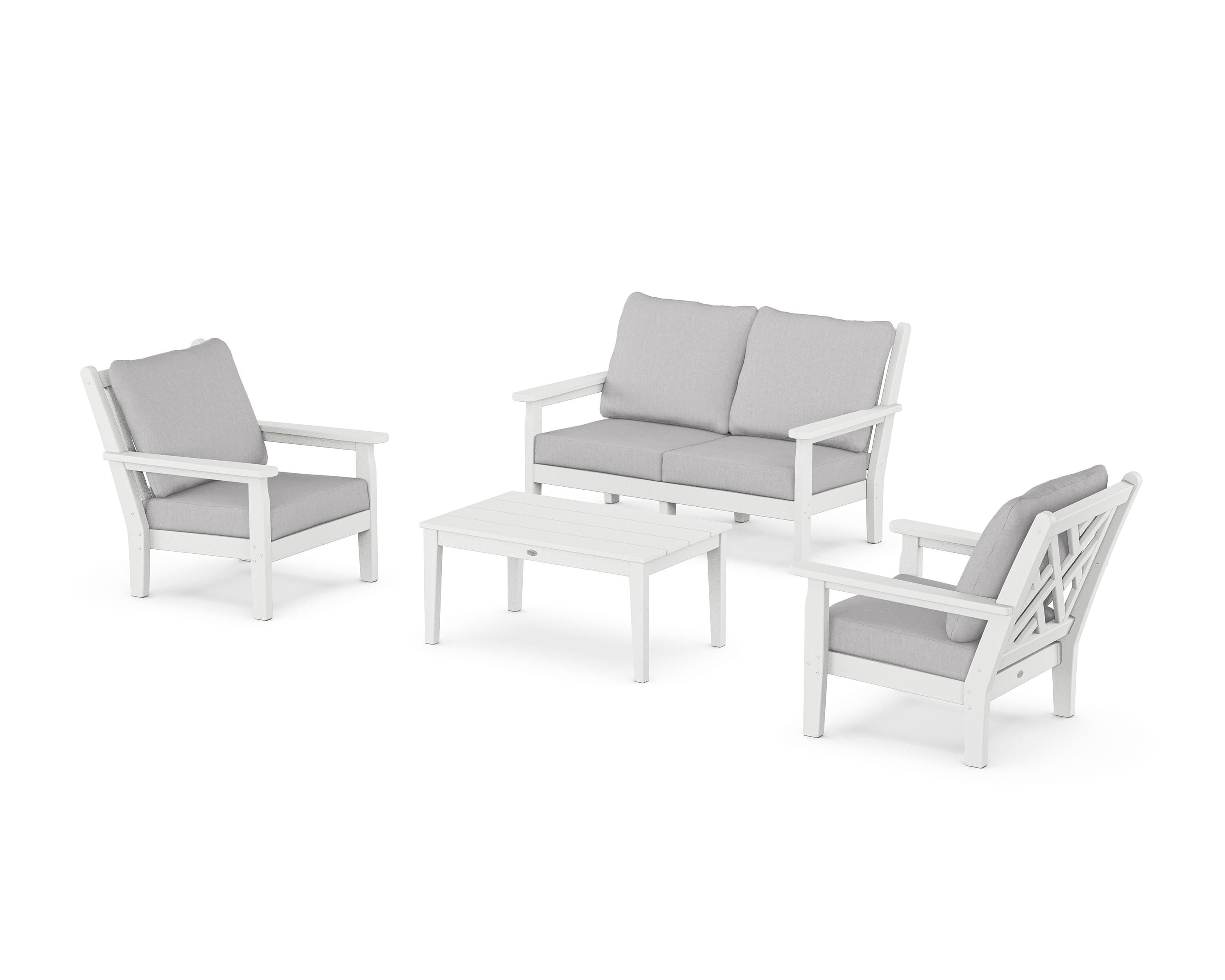 POLYWOOD Chippendale 4-Piece Deep Seating Set with Loveseat in White / Granite