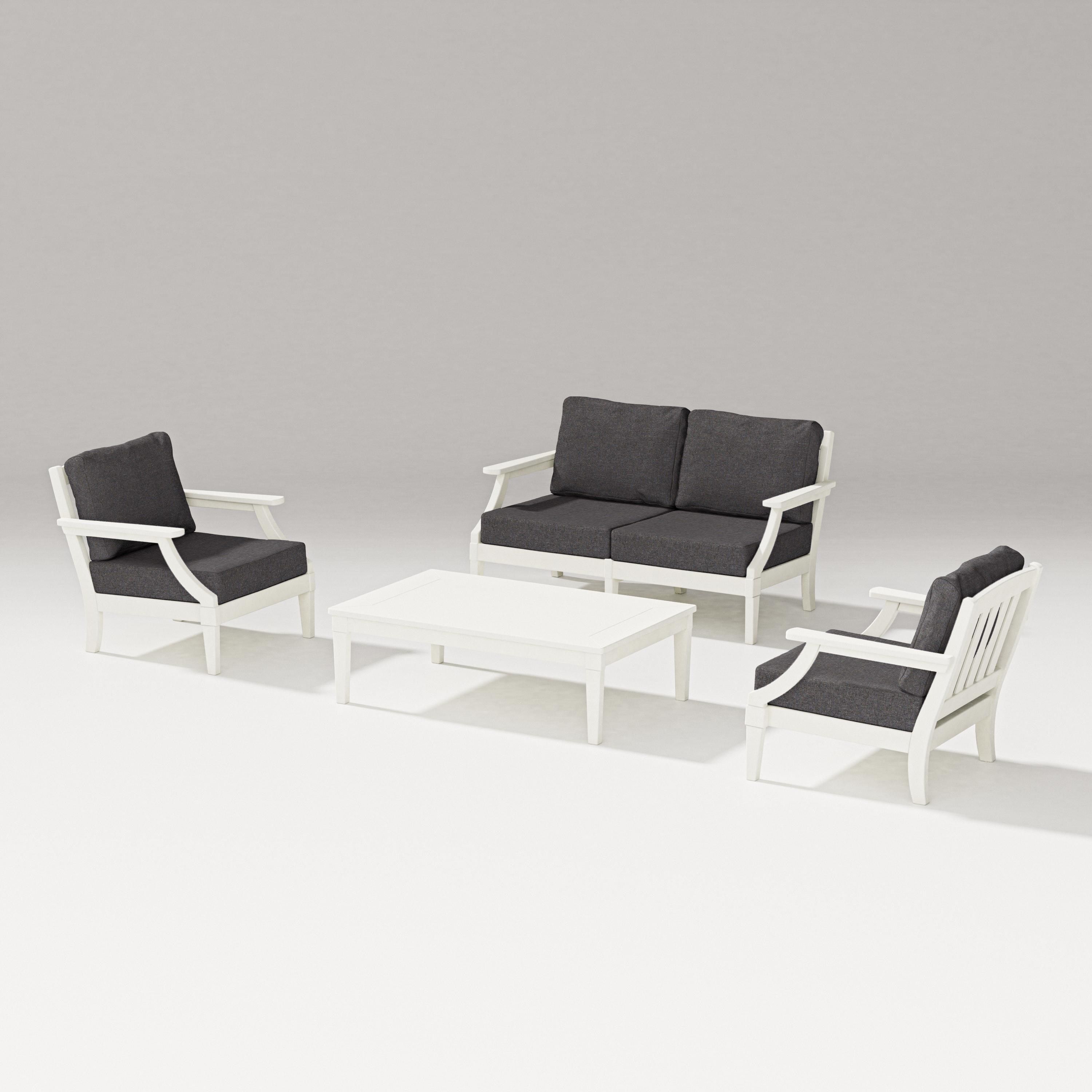 PW Designer Series Estate Lounge 4-Piece Loveseat Set in Vintage White / Ash Charcoal