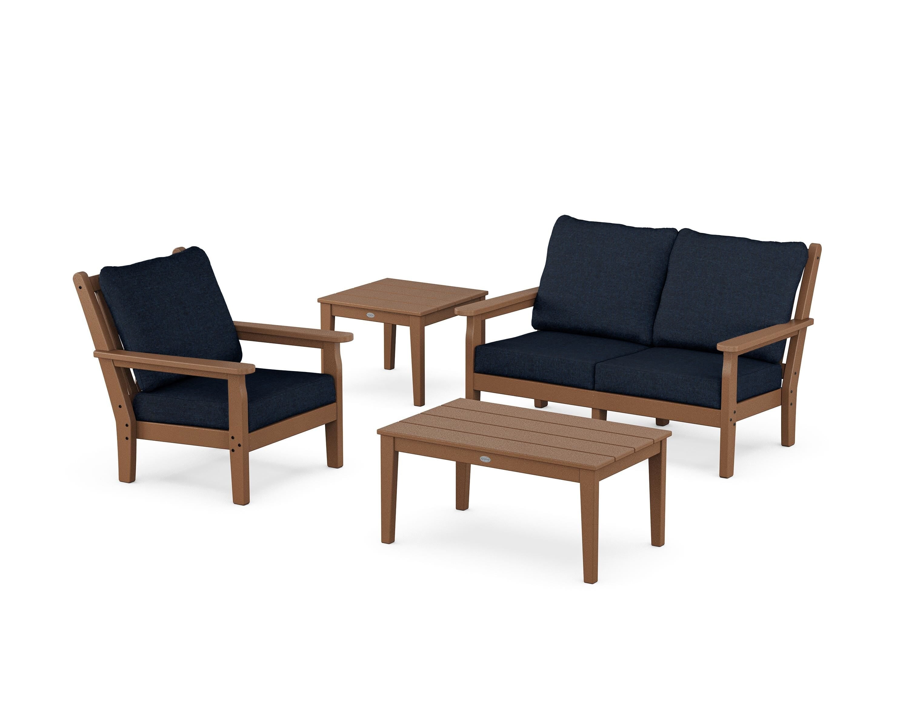 POLYWOOD Chippendale 4-Piece Deep Seating Set in Teak / Marine Indigo