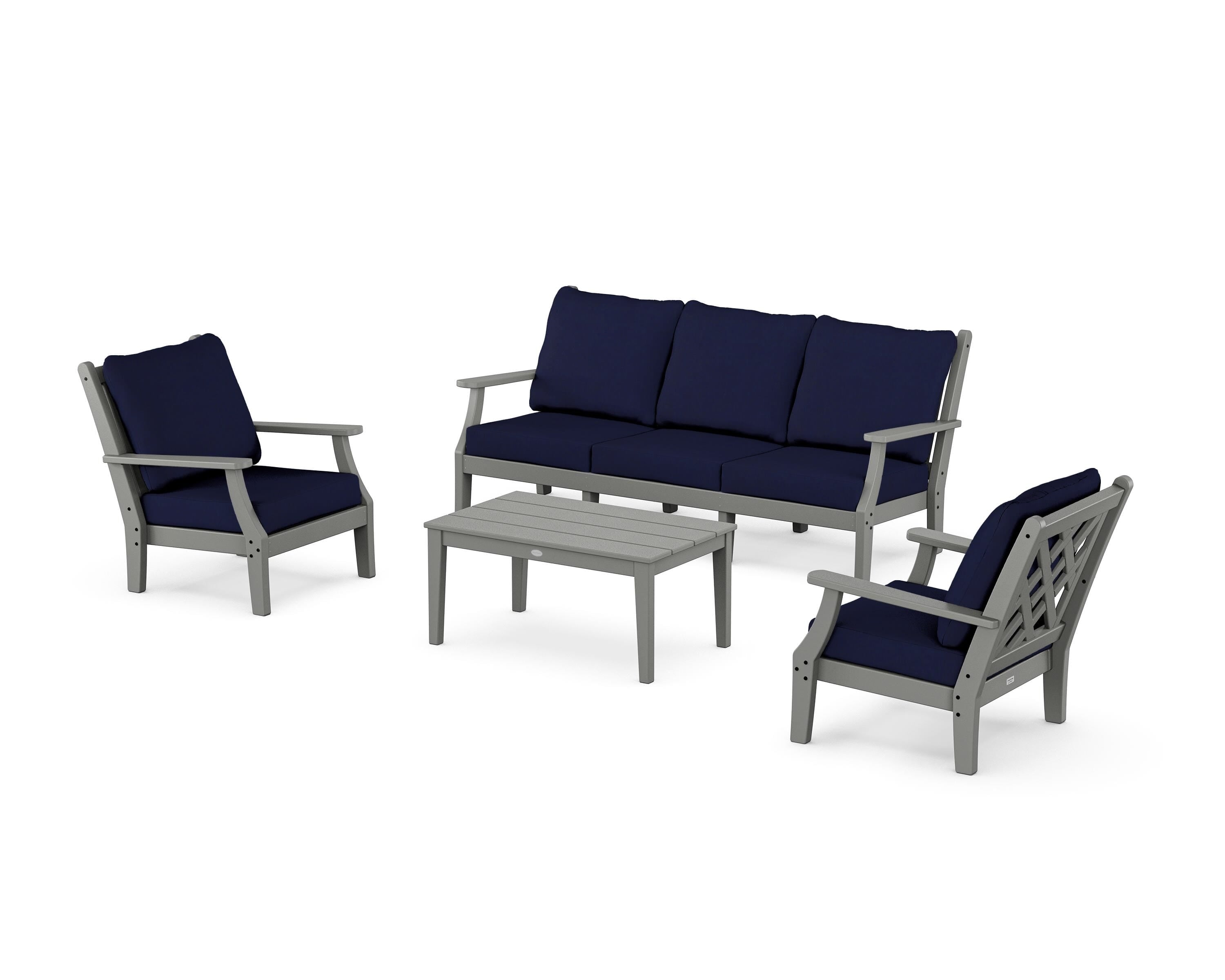 Country Living Wovendale 4-Piece Deep Seating Set with Sofa in Slate Grey / Navy