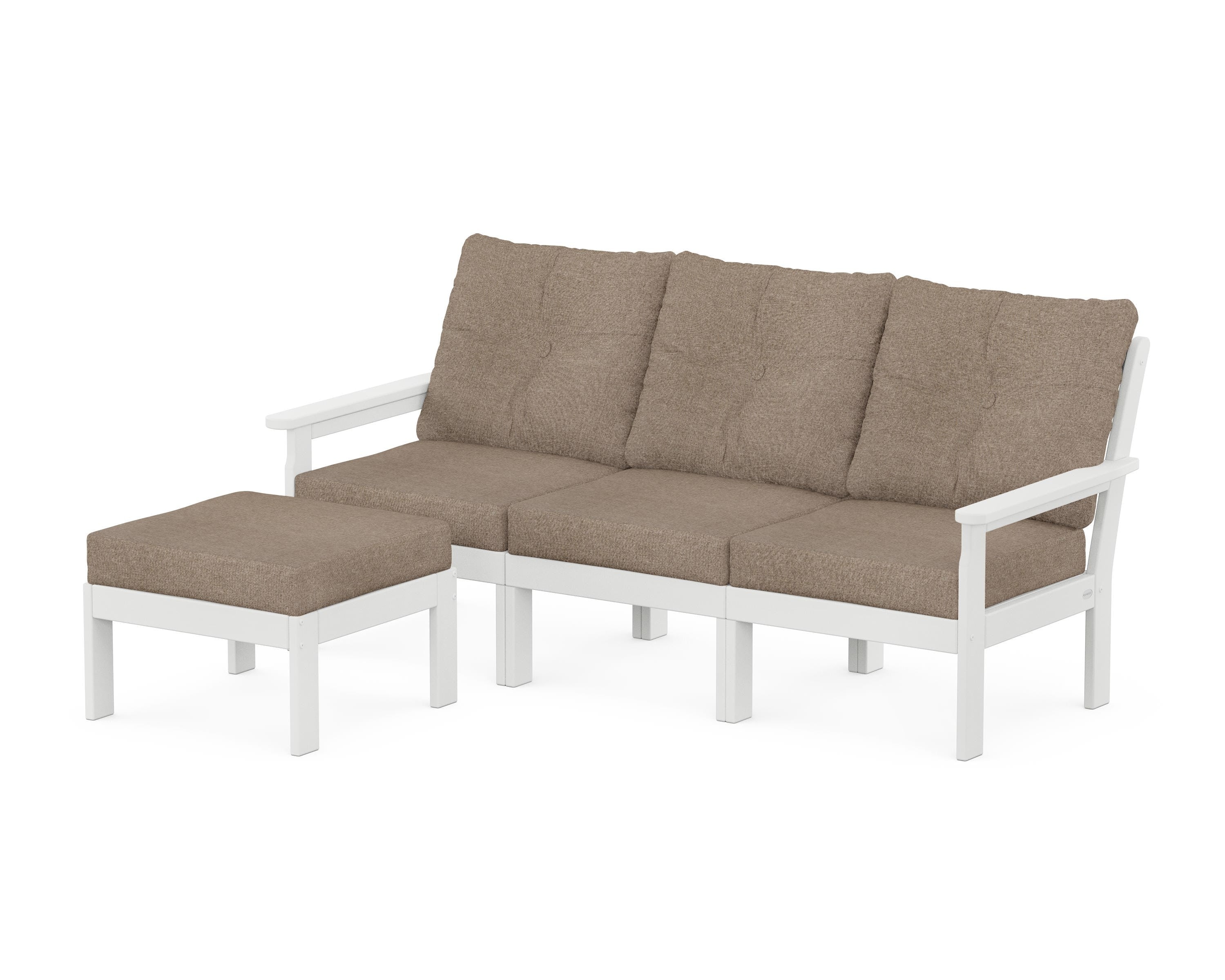POLYWOOD Vineyard 4-Piece Sectional with Ottoman in White / Spiced Burlap