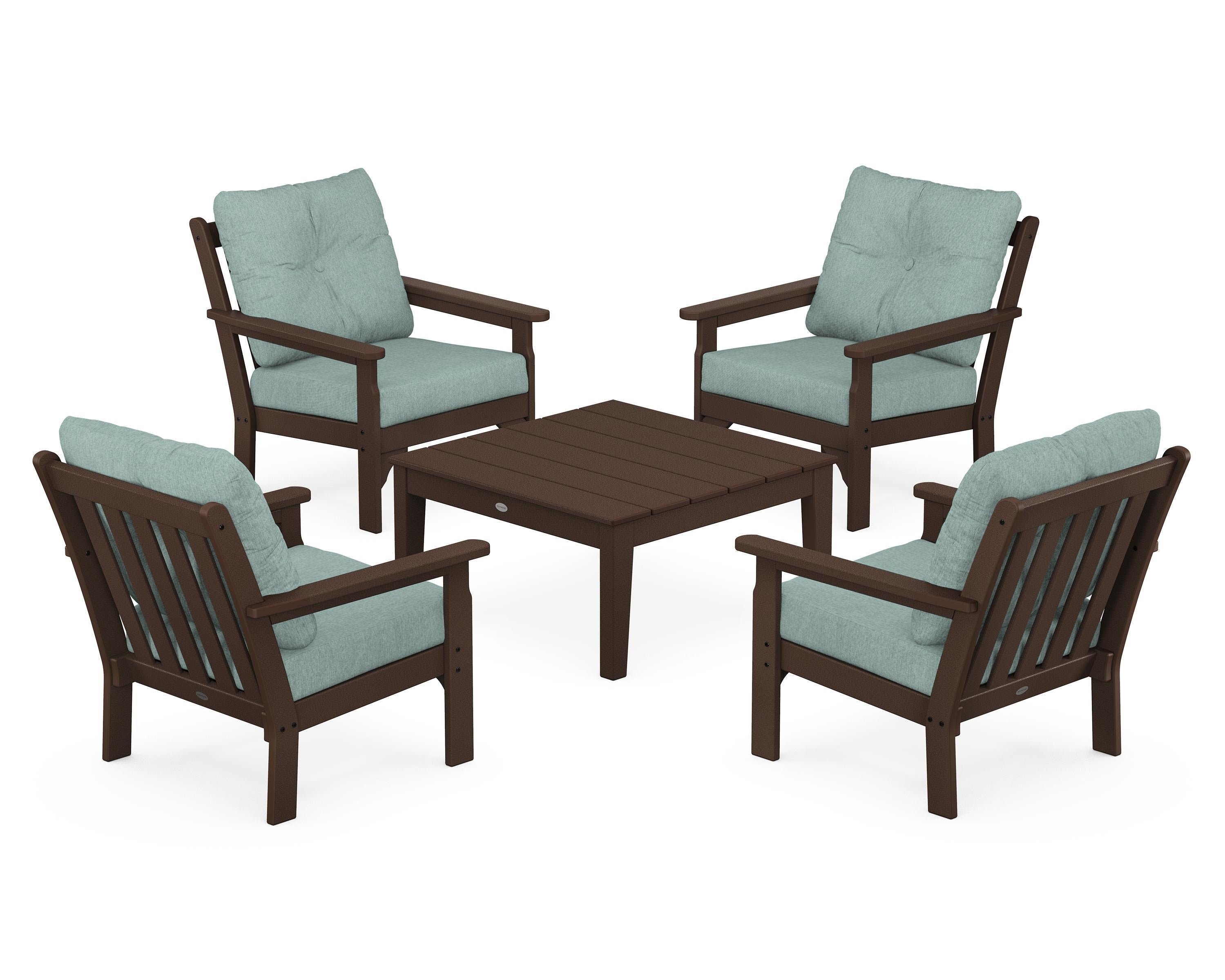 POLYWOOD Vineyard 5-Piece Deep Seating Conversation Set in Mahogany / Glacier Spa