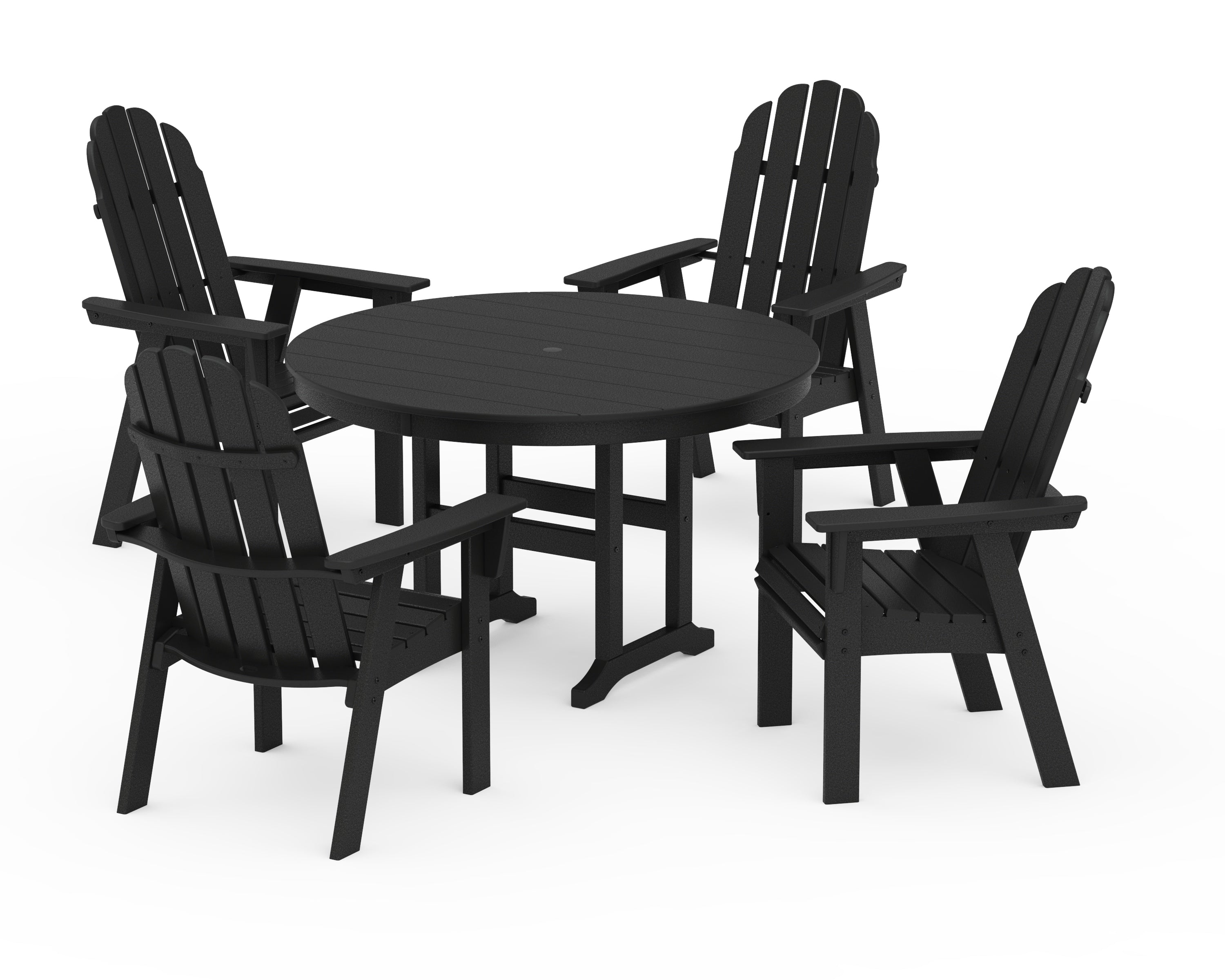 POLYWOOD Vineyard Curveback Adirondack 5-Piece Round Farmhouse Dining Set in Black