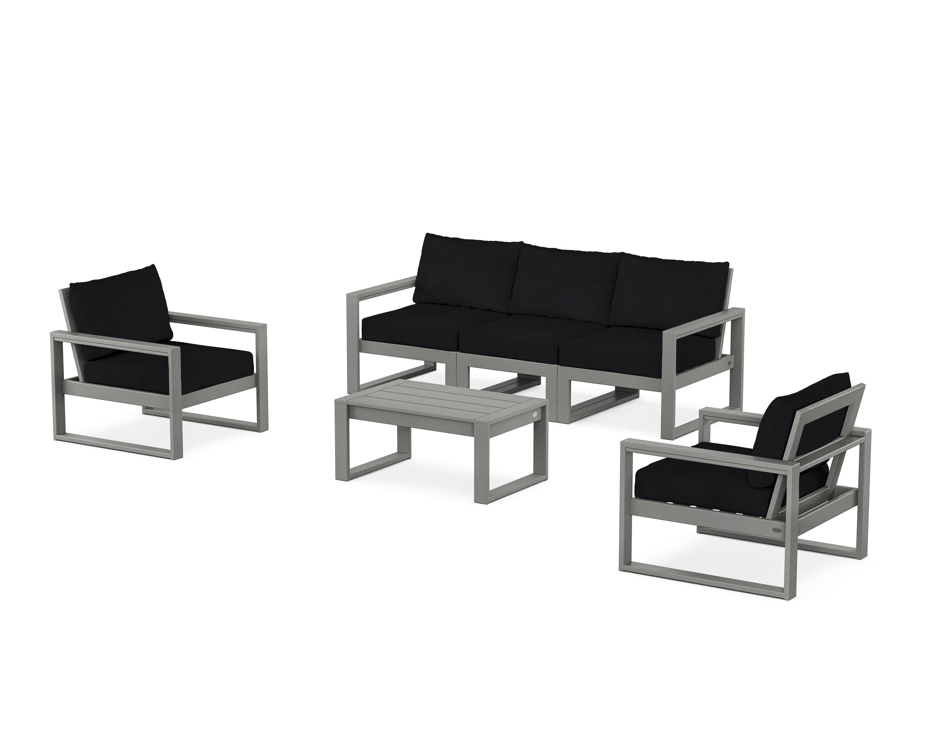 POLYWOOD EDGE Sectional 4-Piece Deep Seating Set with Sofa in Slate Grey / Midnight Linen