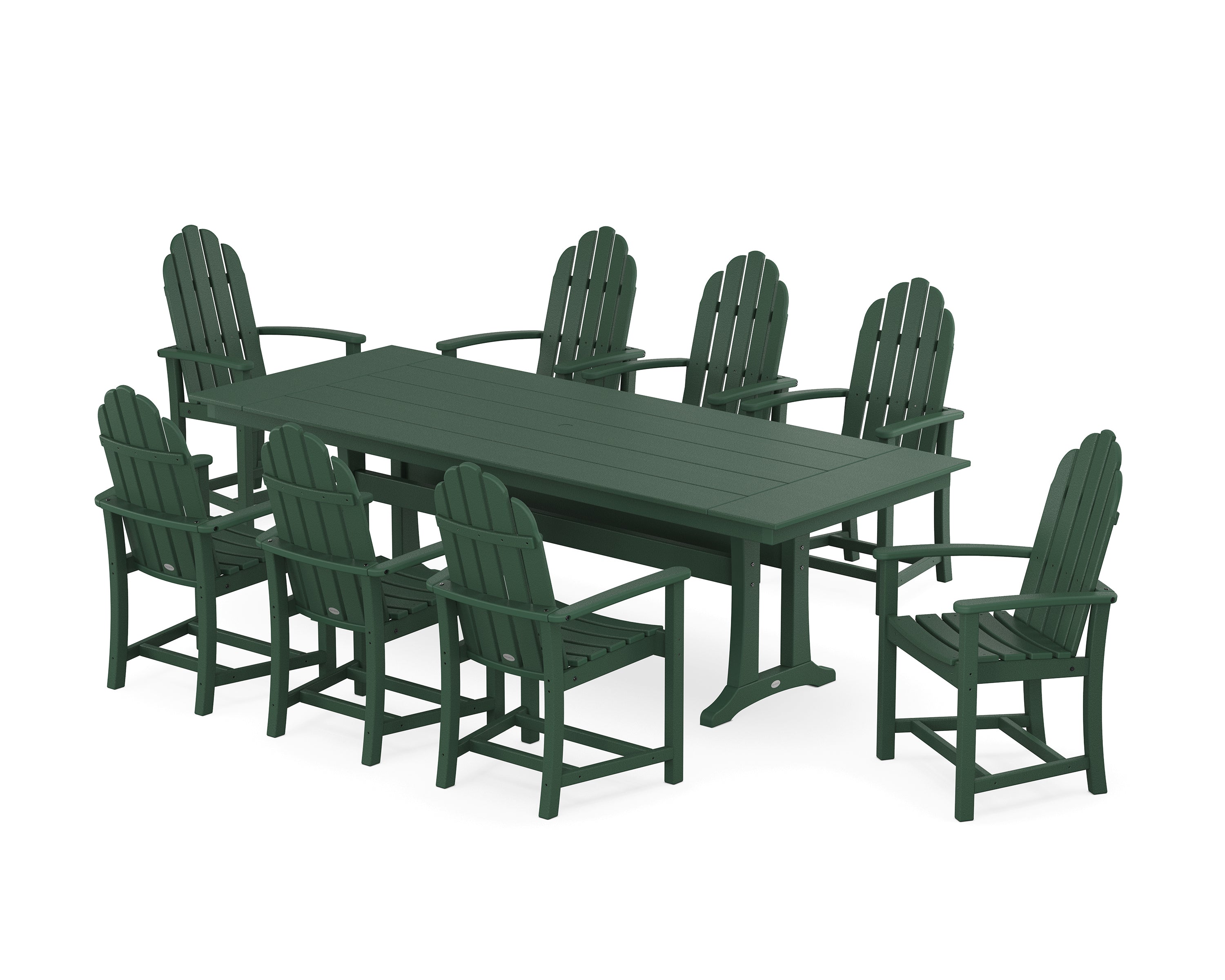 POLYWOOD® Classic Adirondack 9-Piece Farmhouse Dining Set with Trestle Legs in Green