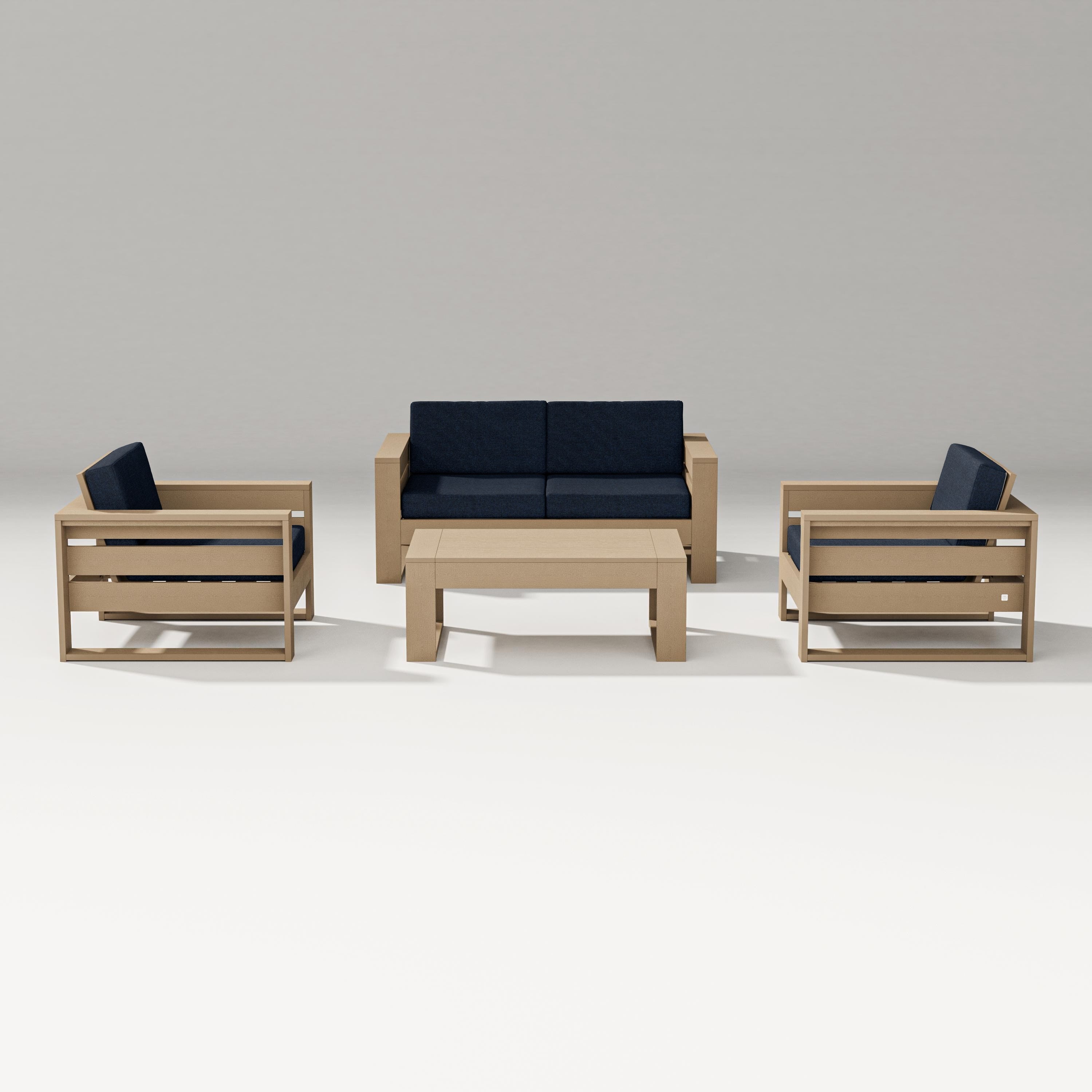 PW Designer Series Latitude 4-Piece Lounge Loveseat Set in Vintage Sahara / Marine Indigo