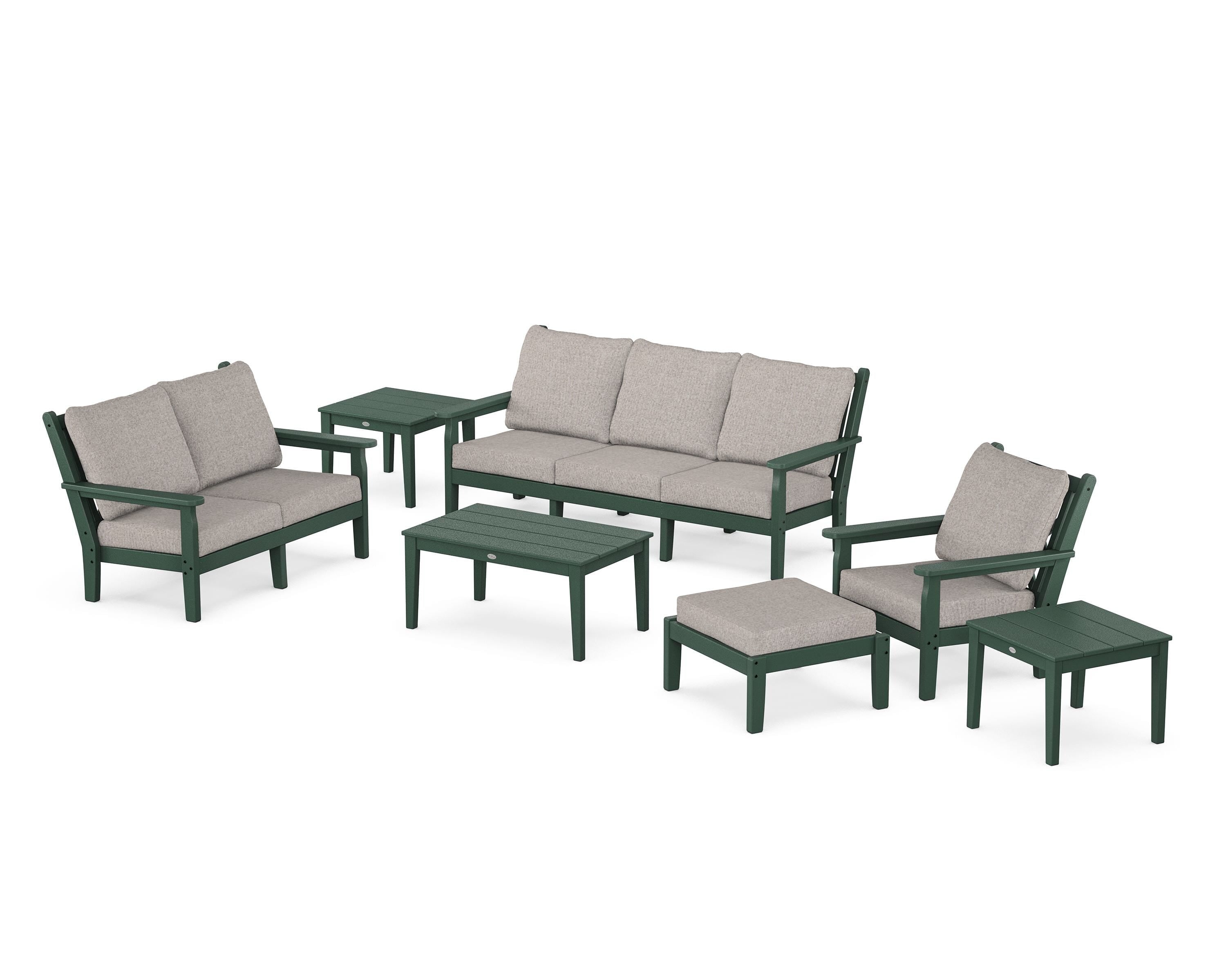 POLYWOOD Chippendale 7-Piece Deep Seating Set in Green / Weathered Tweed