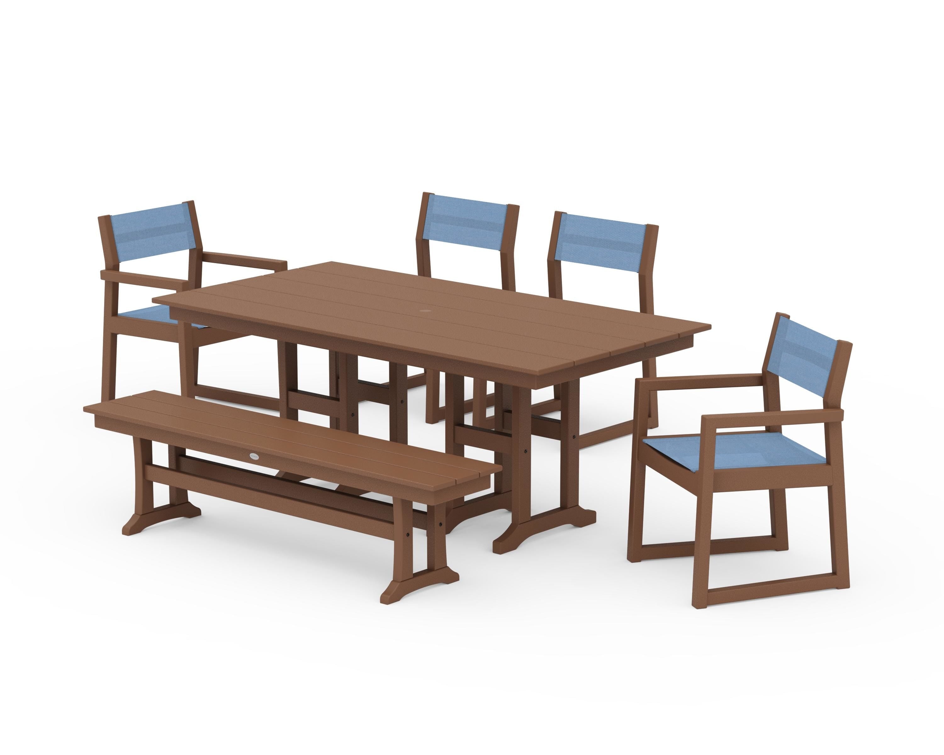 POLYWOOD EDGE Sling 6-Piece Farmhouse Dining Set in Teak / Poolside Sling