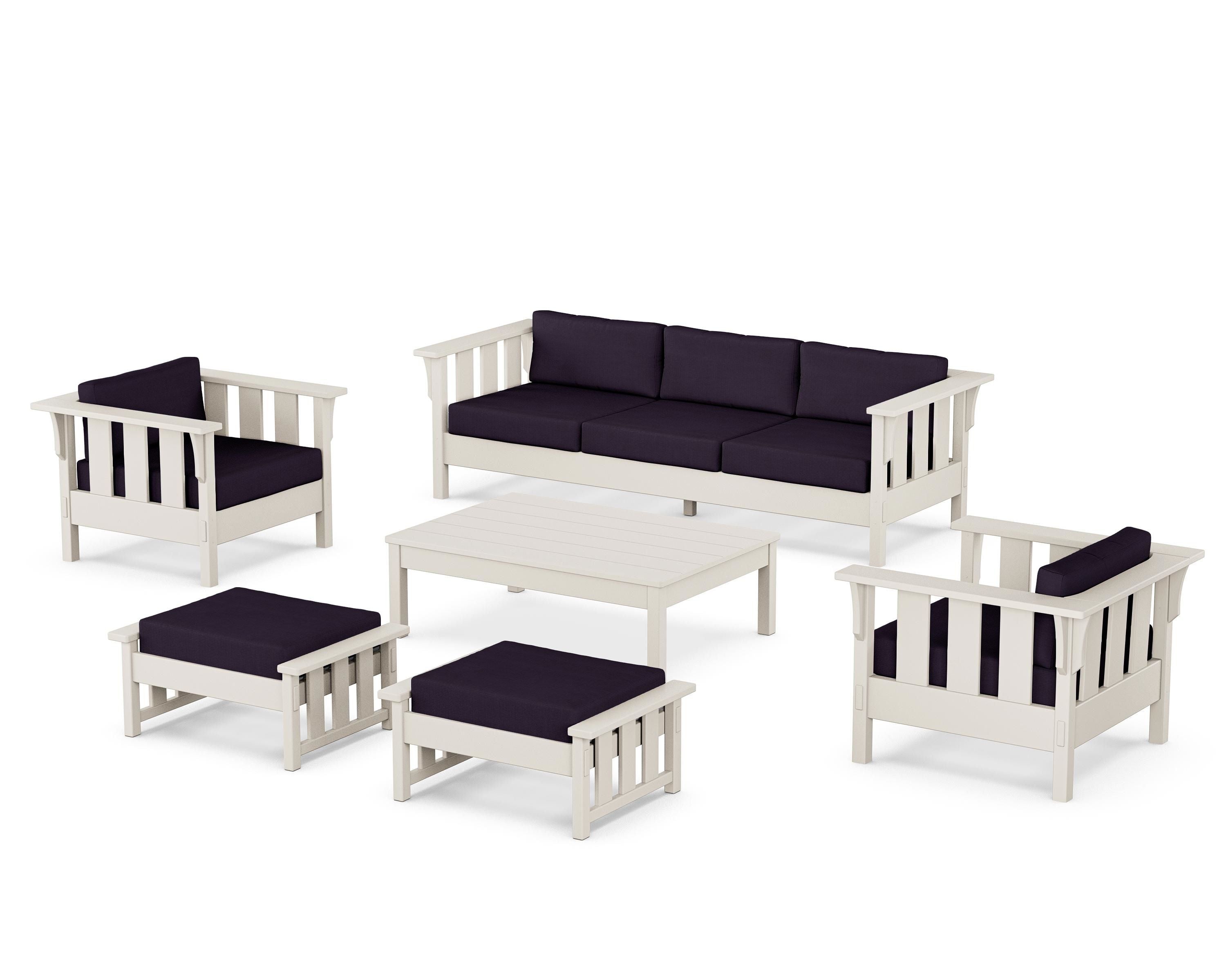 Martha Stewart by POLYWOOD Acadia 6-Piece Lounge Sofa Set in Sand / Navy Linen