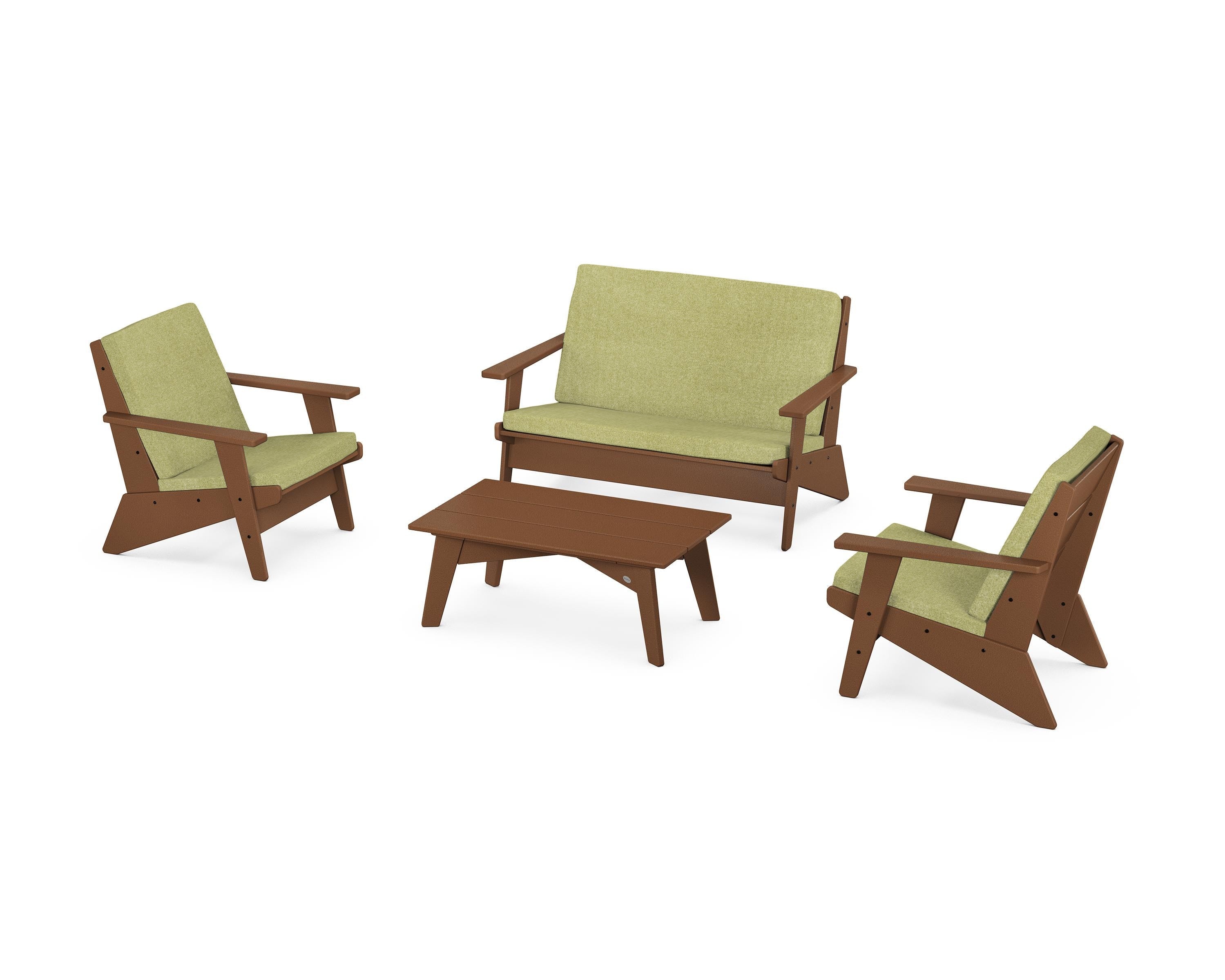 POLYWOOD Riviera Modern Lounge 4-Piece Set in Teak / Chartreuse Boucle
