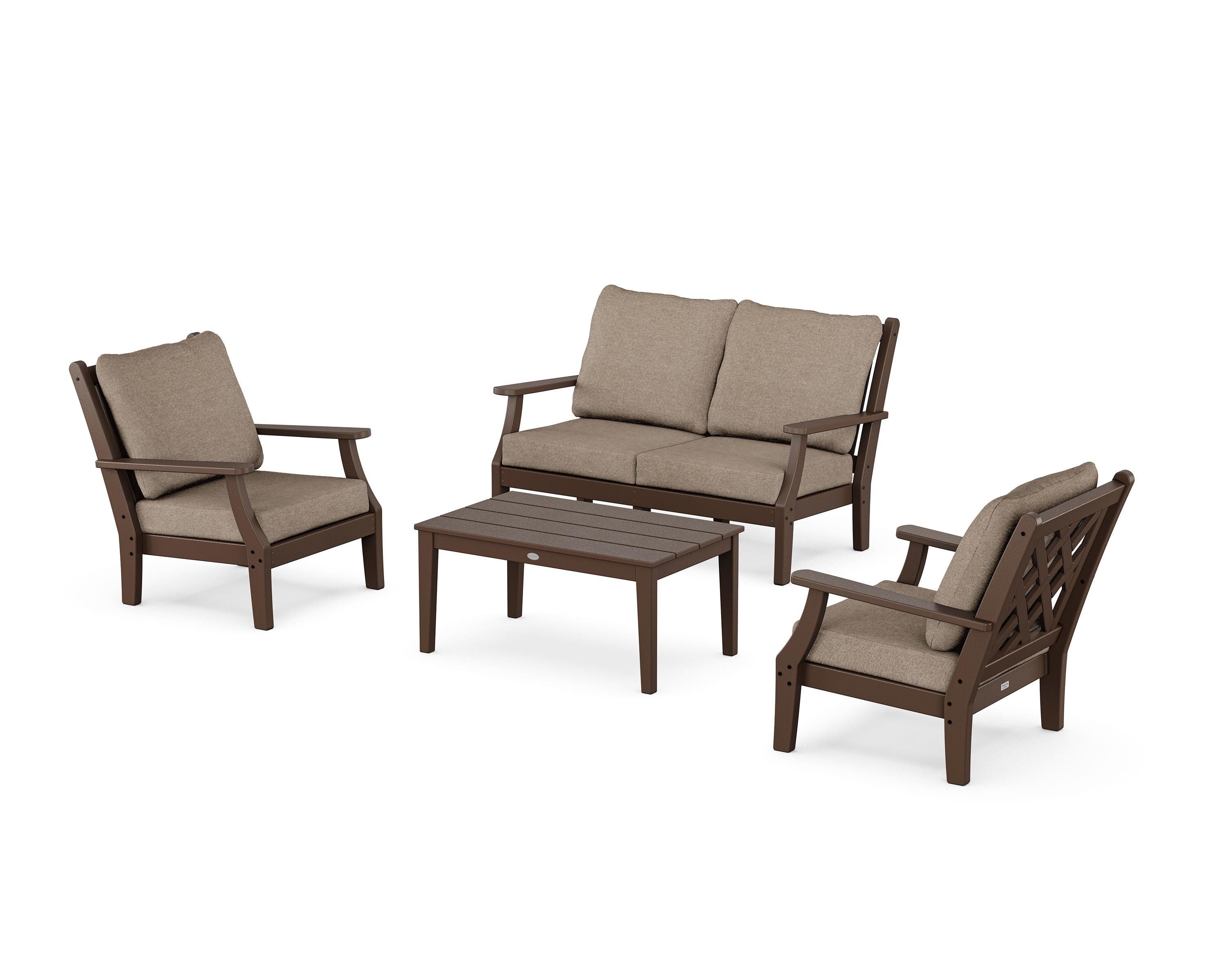 Country Living Wovendale 4-Piece Deep Seating Set with Loveseat in Mahogany / Spiced Burlap