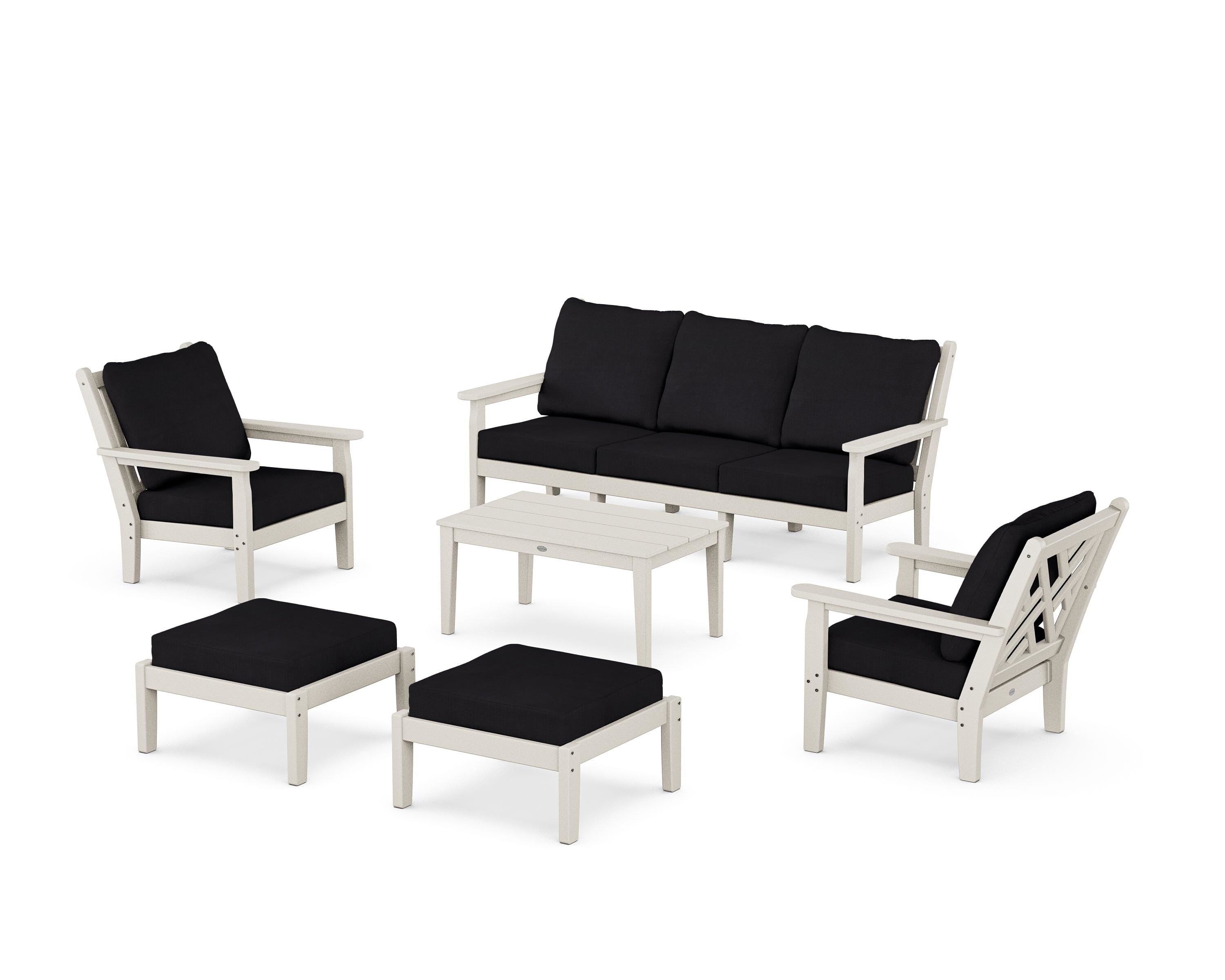 POLYWOOD Chippendale 6-Piece Lounge Sofa Set in Sand / Midnight Linen