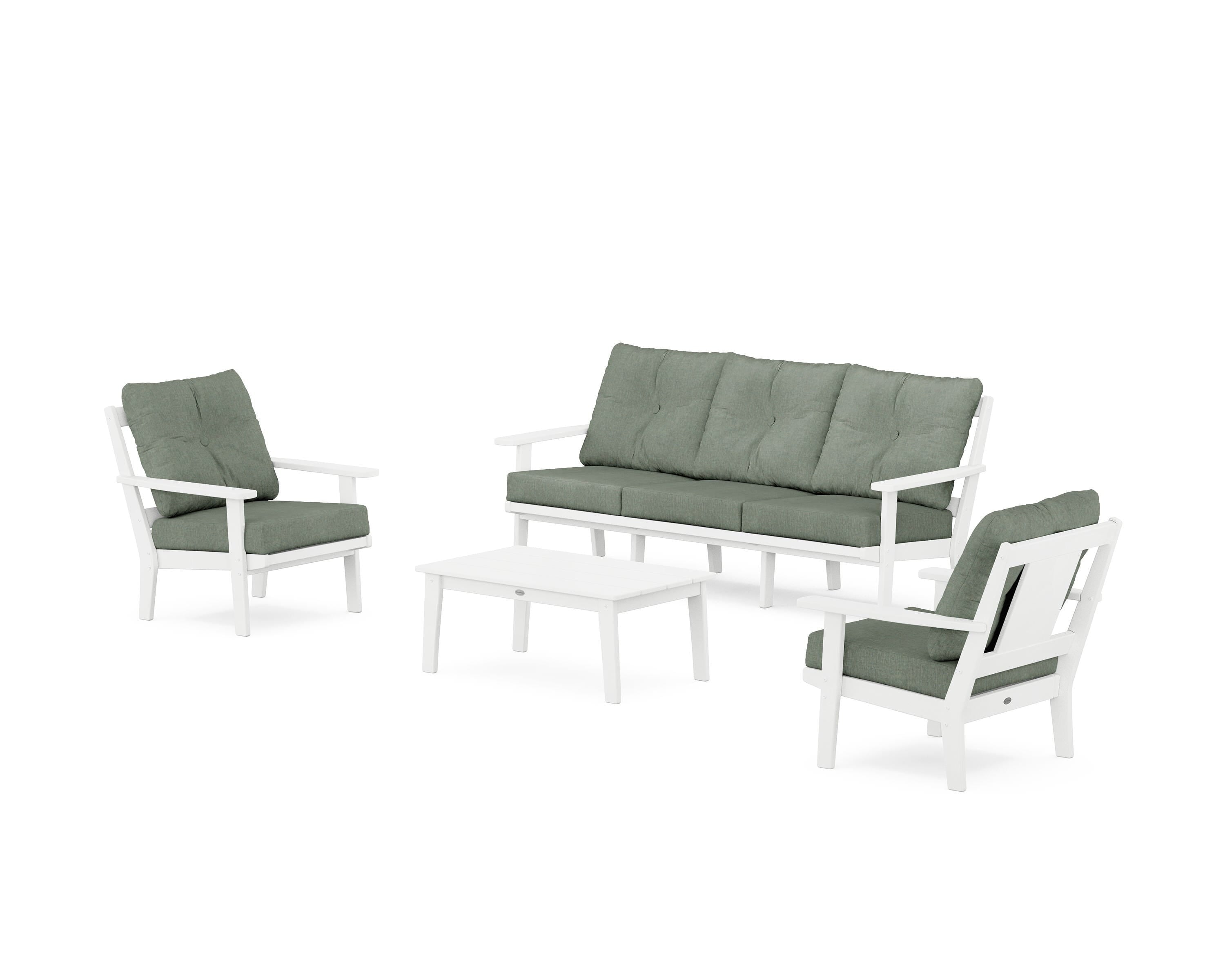 POLYWOOD Prairie 4-Piece Deep Seating Set with Sofa in White / Cast Sage