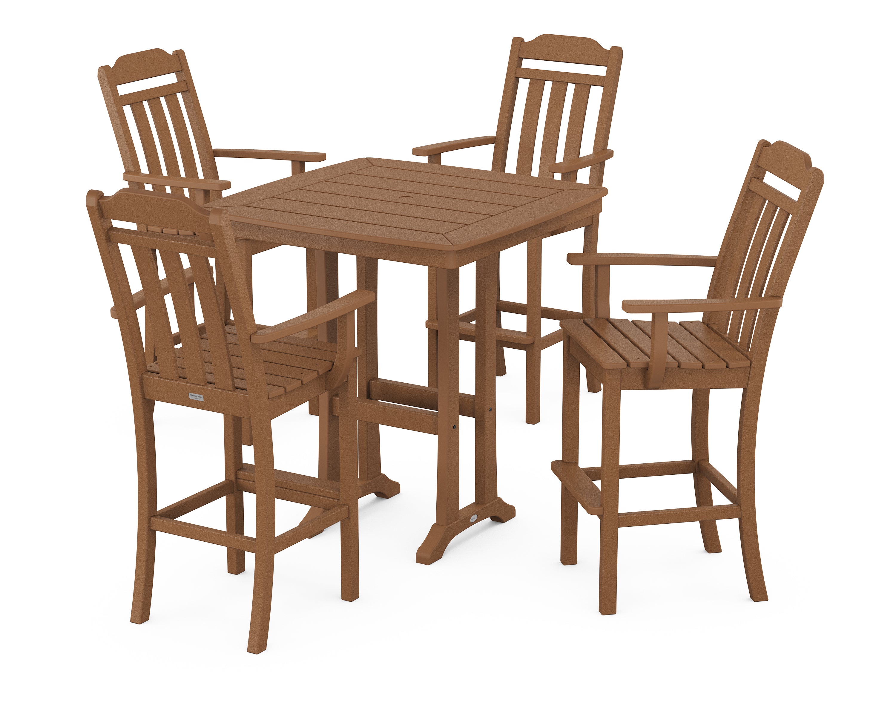 POLYWOOD Country Living 5-Piece Bar Set with Trestle Legs in Teak