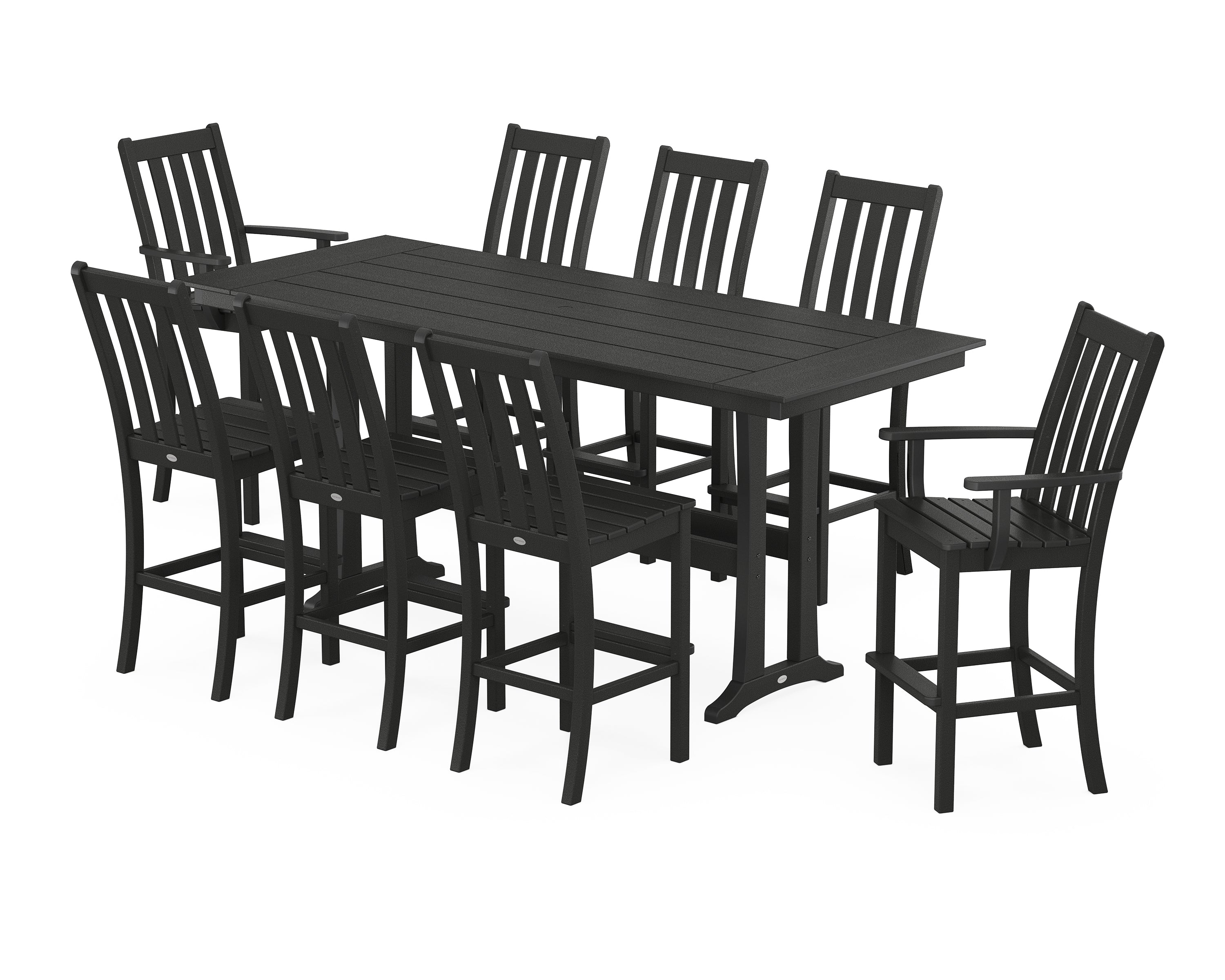 POLYWOOD® Vineyard 9-Piece Farmhouse Bar Set with Trestle Legs in Black