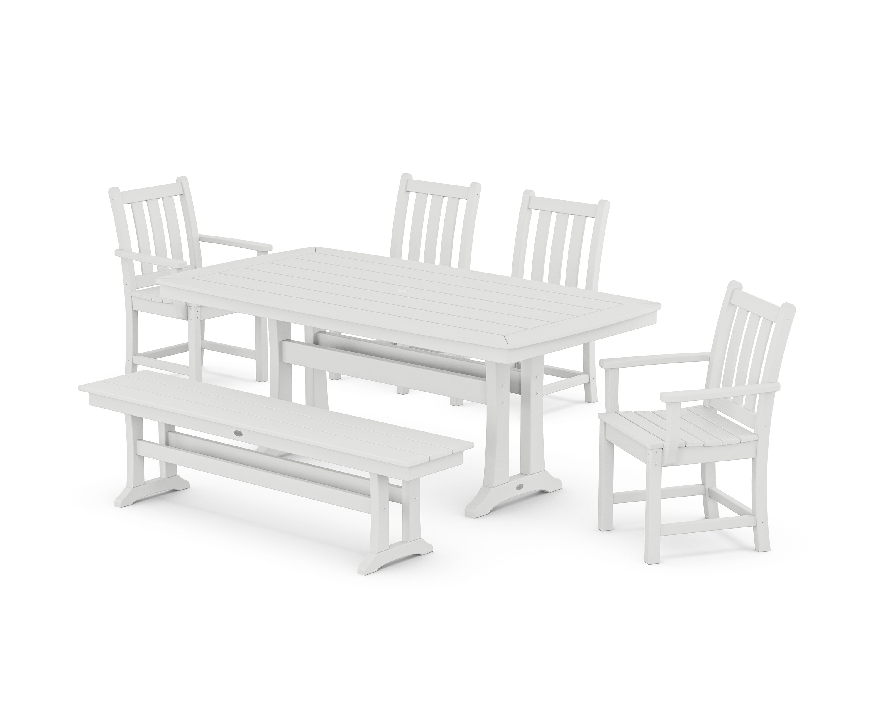 POLYWOOD® Traditional Garden 6-Piece Dining Set with Trestle Legs in White